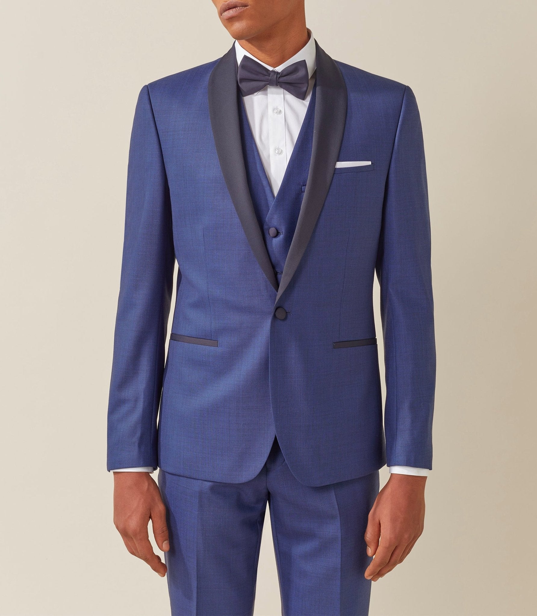 Costume de cérémonie laine bleu col châle "Feri" - IZAC