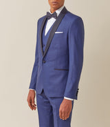 Costume de cérémonie laine bleu col châle "Feri" - IZAC
