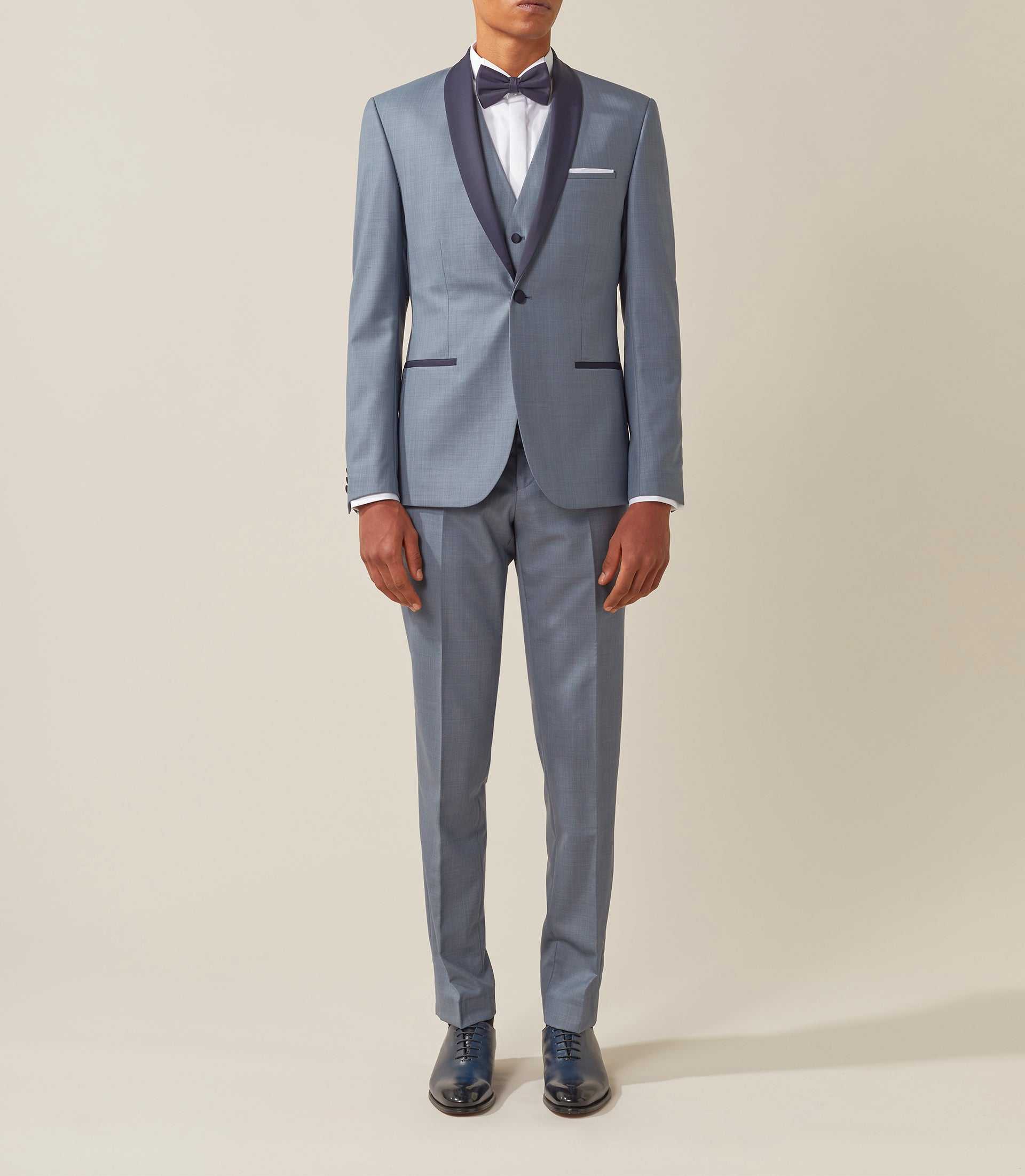 Costume de cérémonie laine gris col châle "Feri" - IZAC