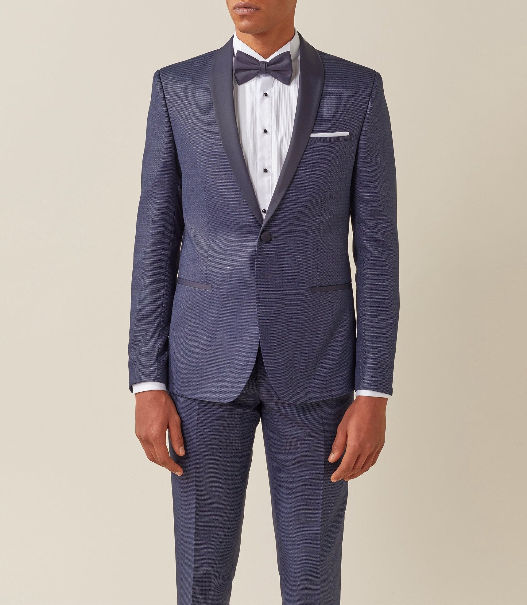 Costume cérémonie col châle bleu "Brio" - IZAC