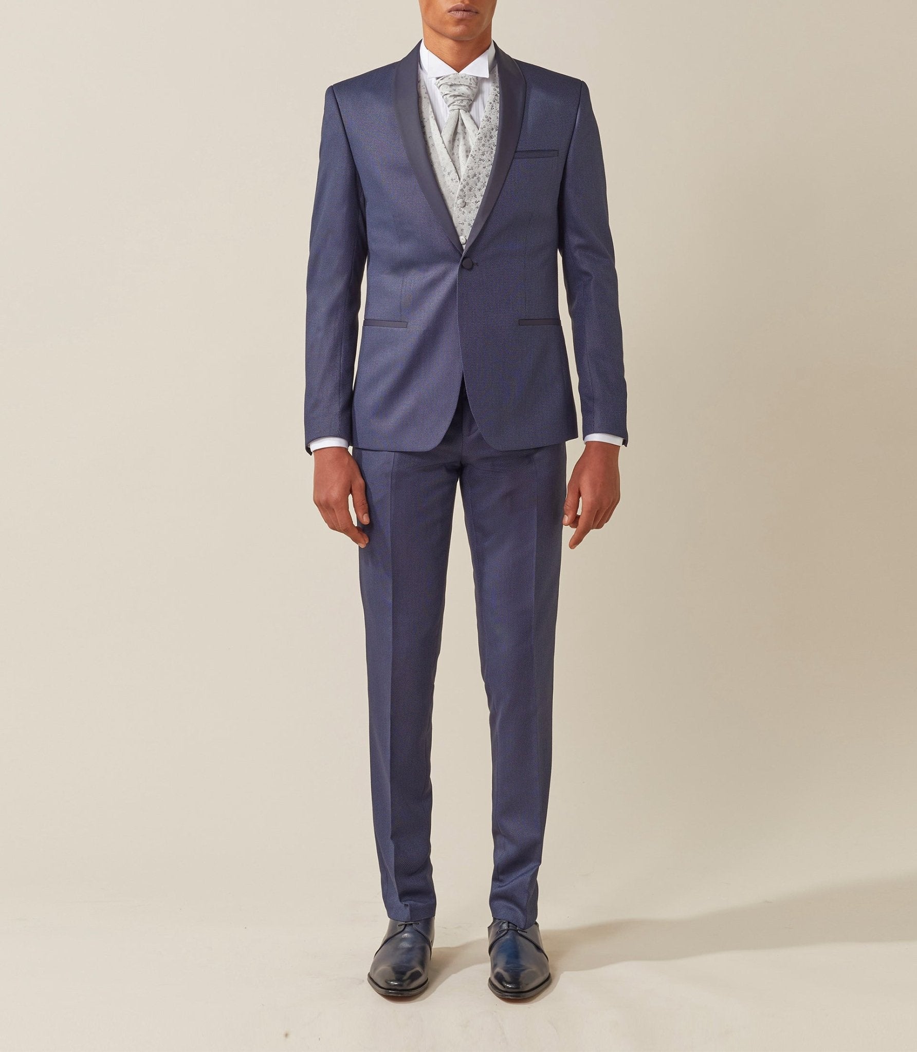 Costume cérémonie col châle bleu "Brio" - IZAC