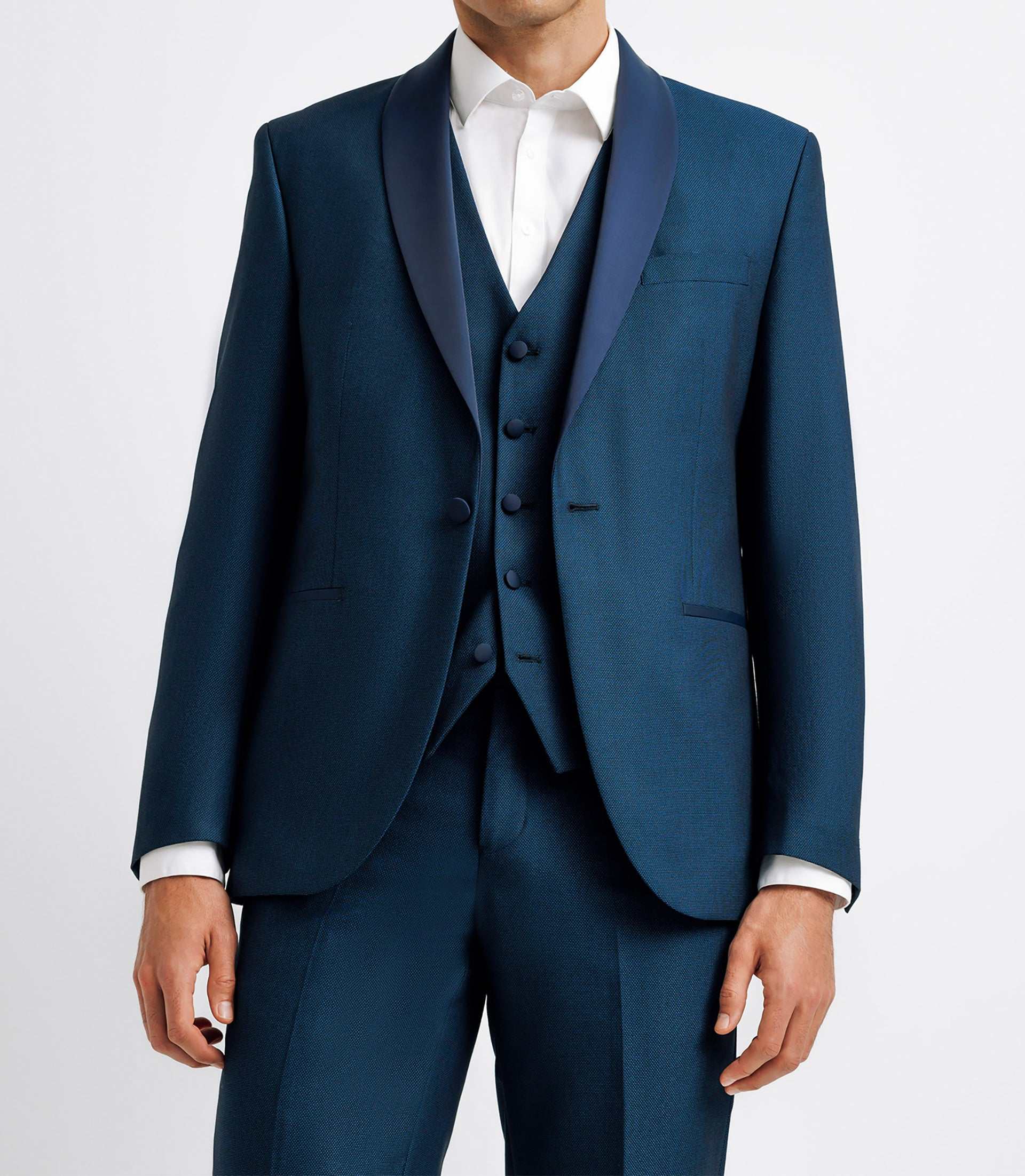 Costume ceremonie col chale BLEU - IZAC