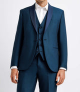 Costume ceremonie col chale BLEU - IZAC