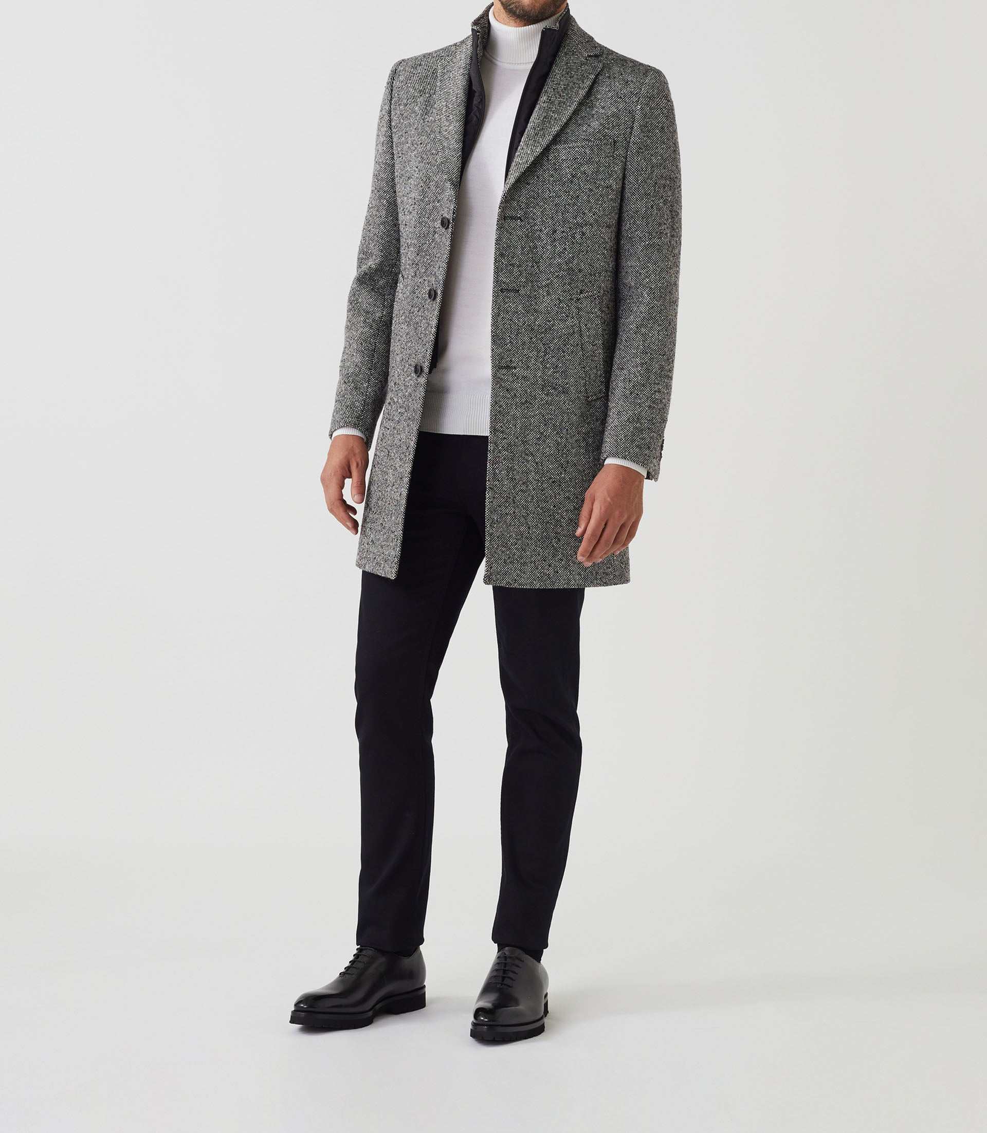 Manteau ville tweed noir "Neige" - IZAC