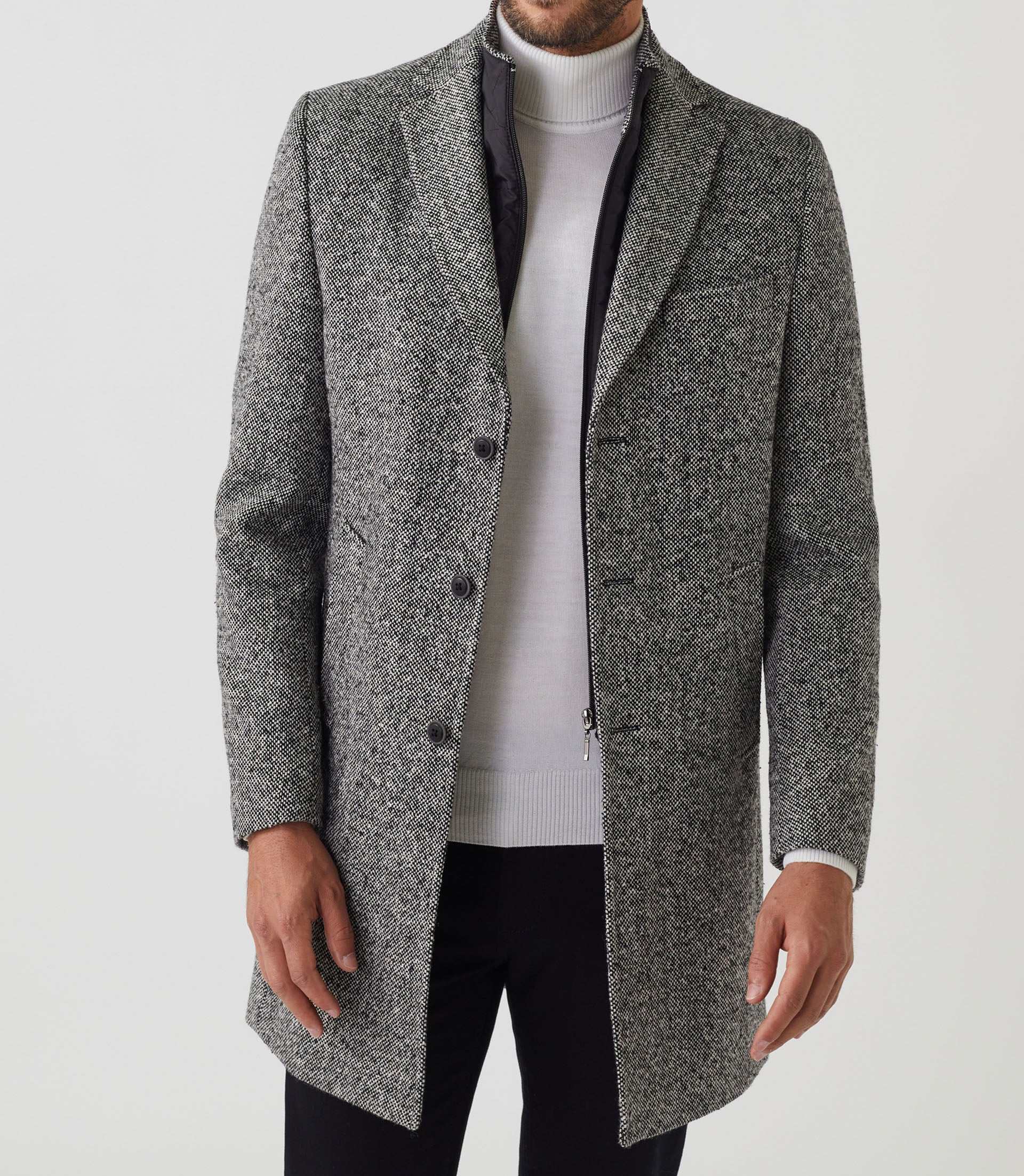 Manteau ville tweed noir "Neige" - IZAC