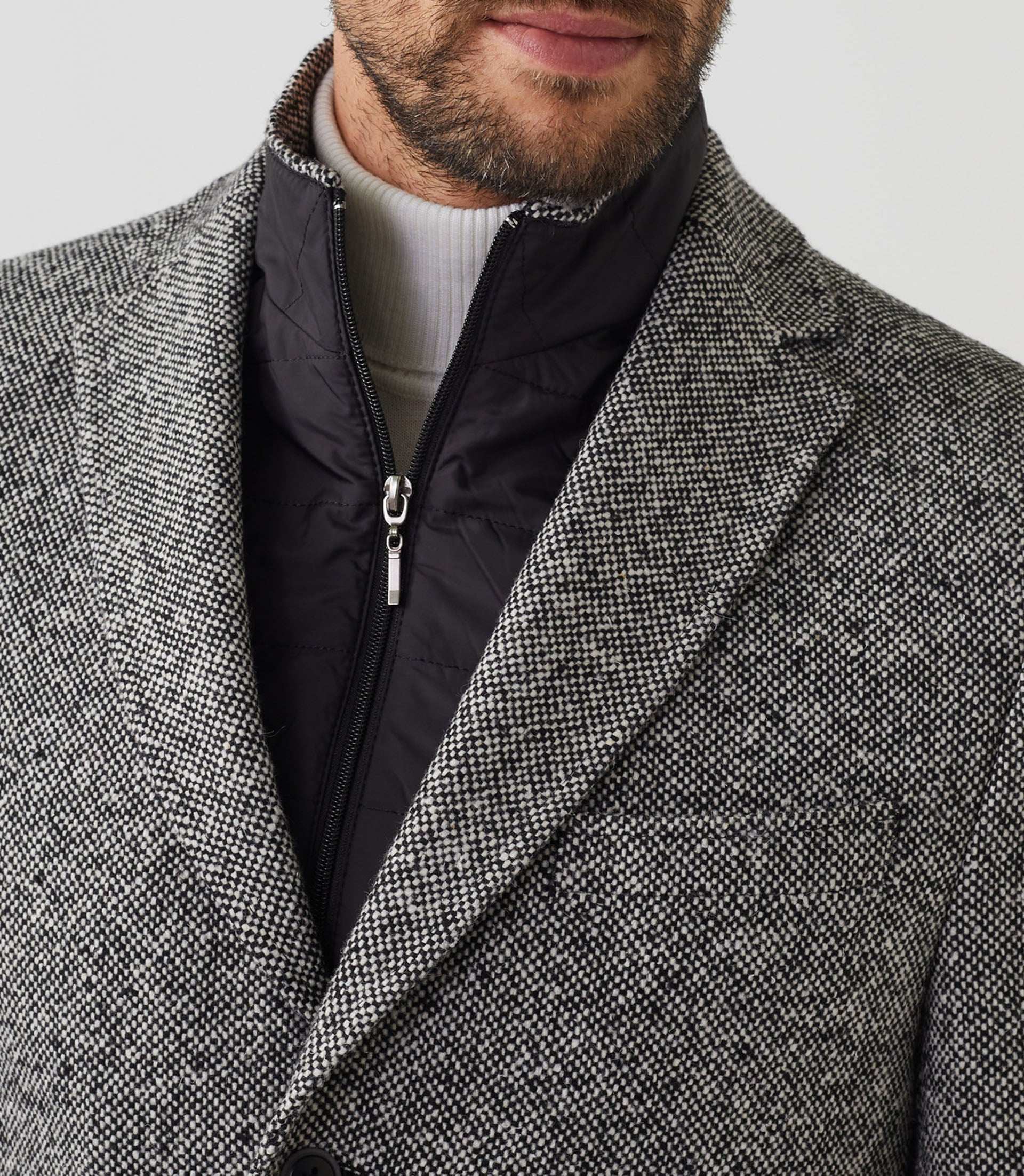 Manteau ville tweed noir "Neige" - IZAC