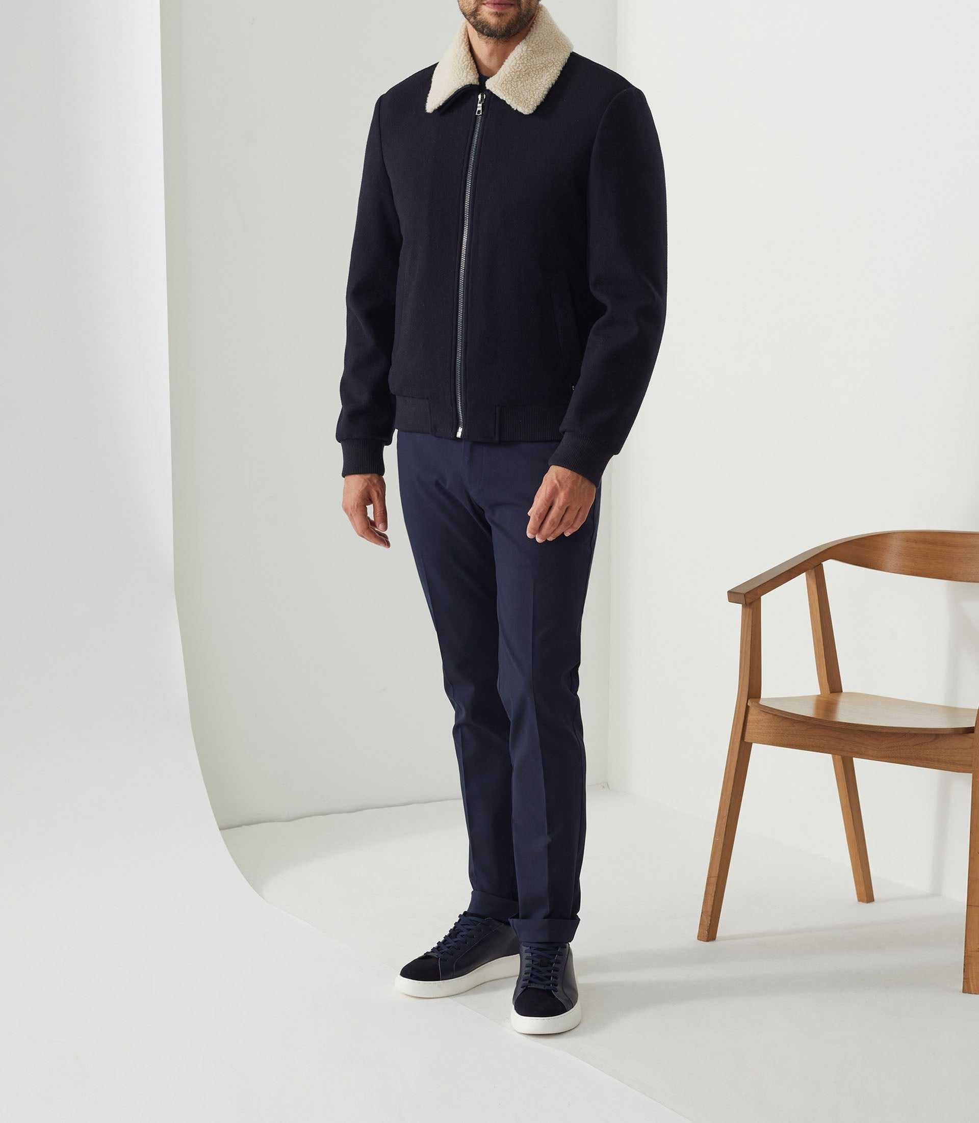 Manteau court en laine marine "Nelson" - IZAC