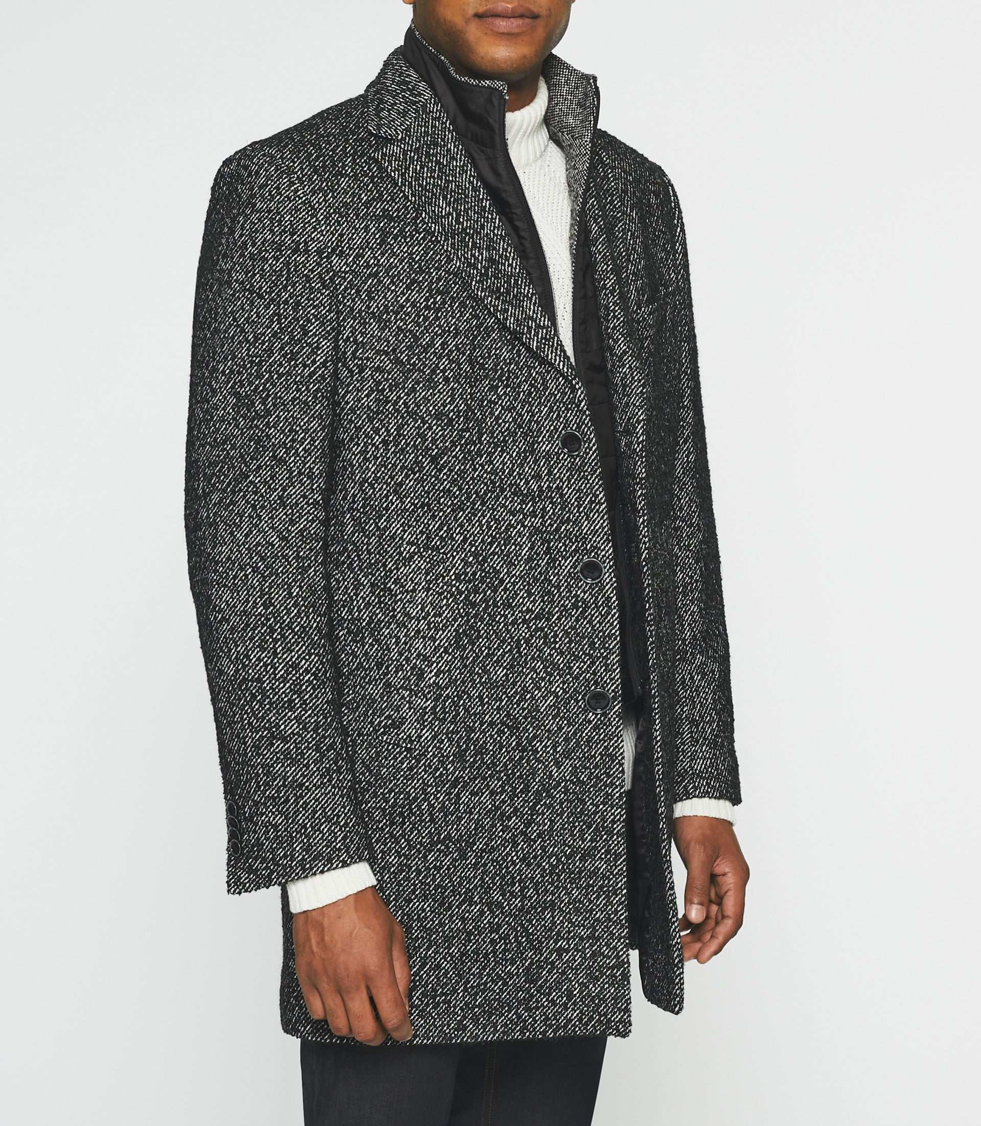 Manteau ville en tweed noir ICE - IZAC