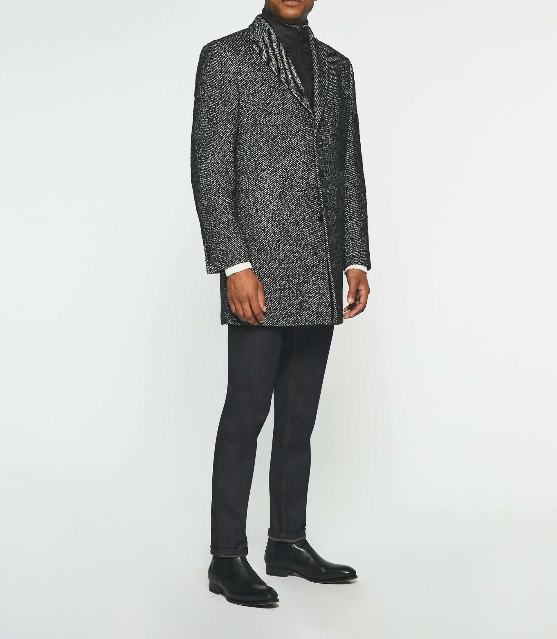 Manteau ville en tweed noir ICE - IZAC