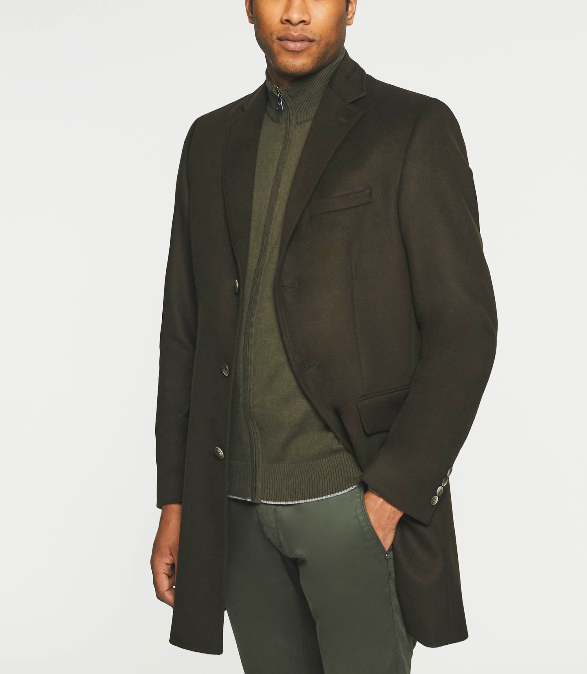 Manteau ville en laine et cachemire kaki INDALECIO - IZAC