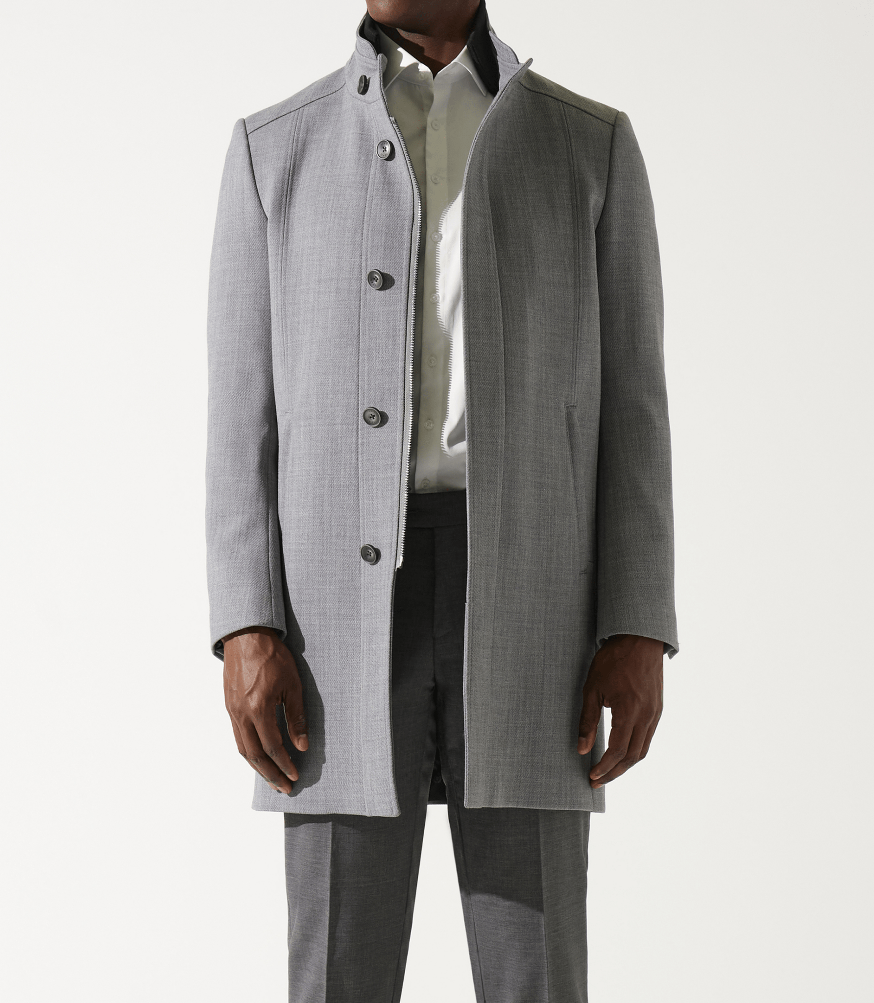 Manteau ville droit en laine gris clair INEON - IZAC
