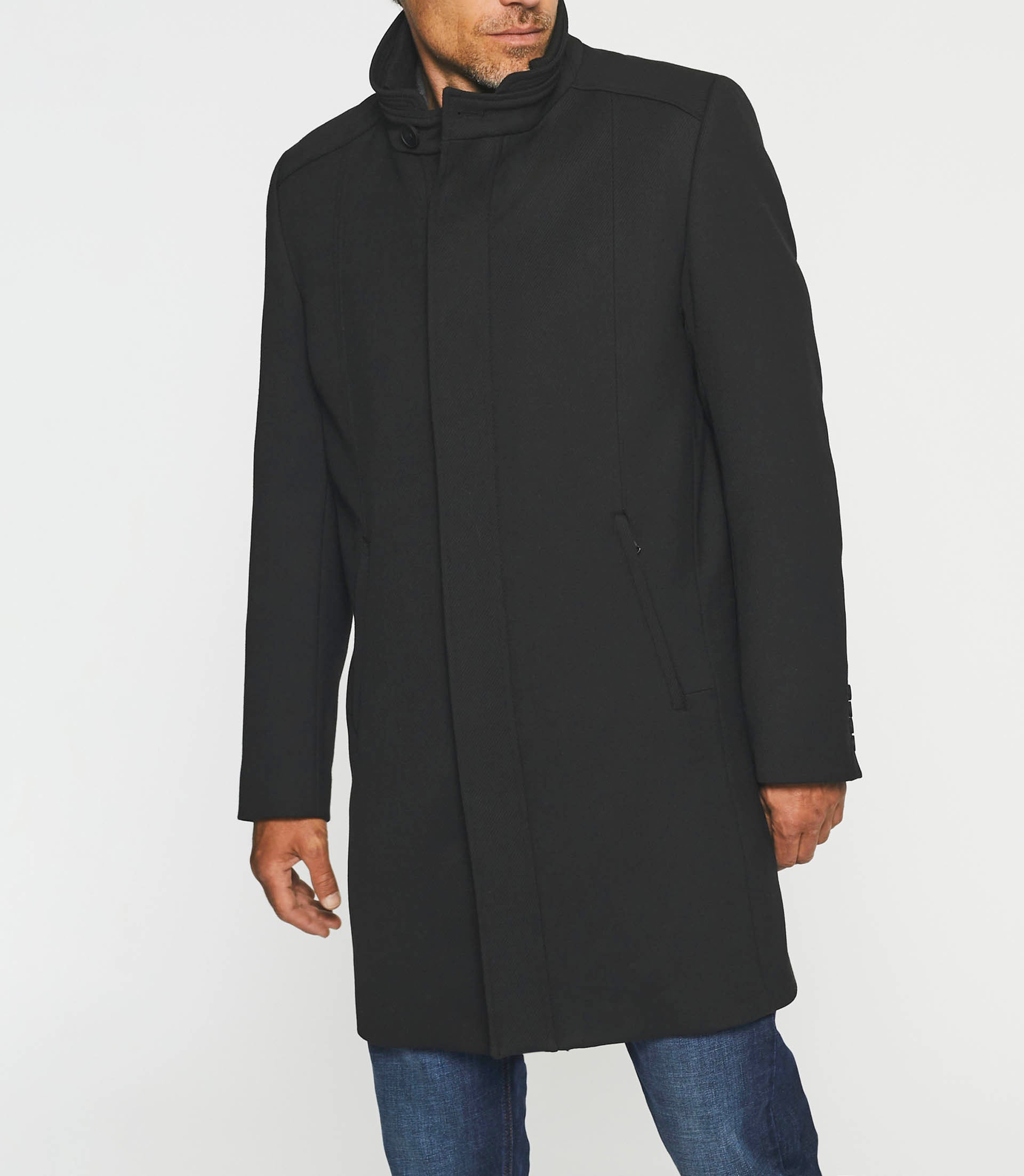 Manteau ville droit en laine noir INEON - IZAC