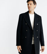 Manteau croisé avec col fourrure noir - IZAC