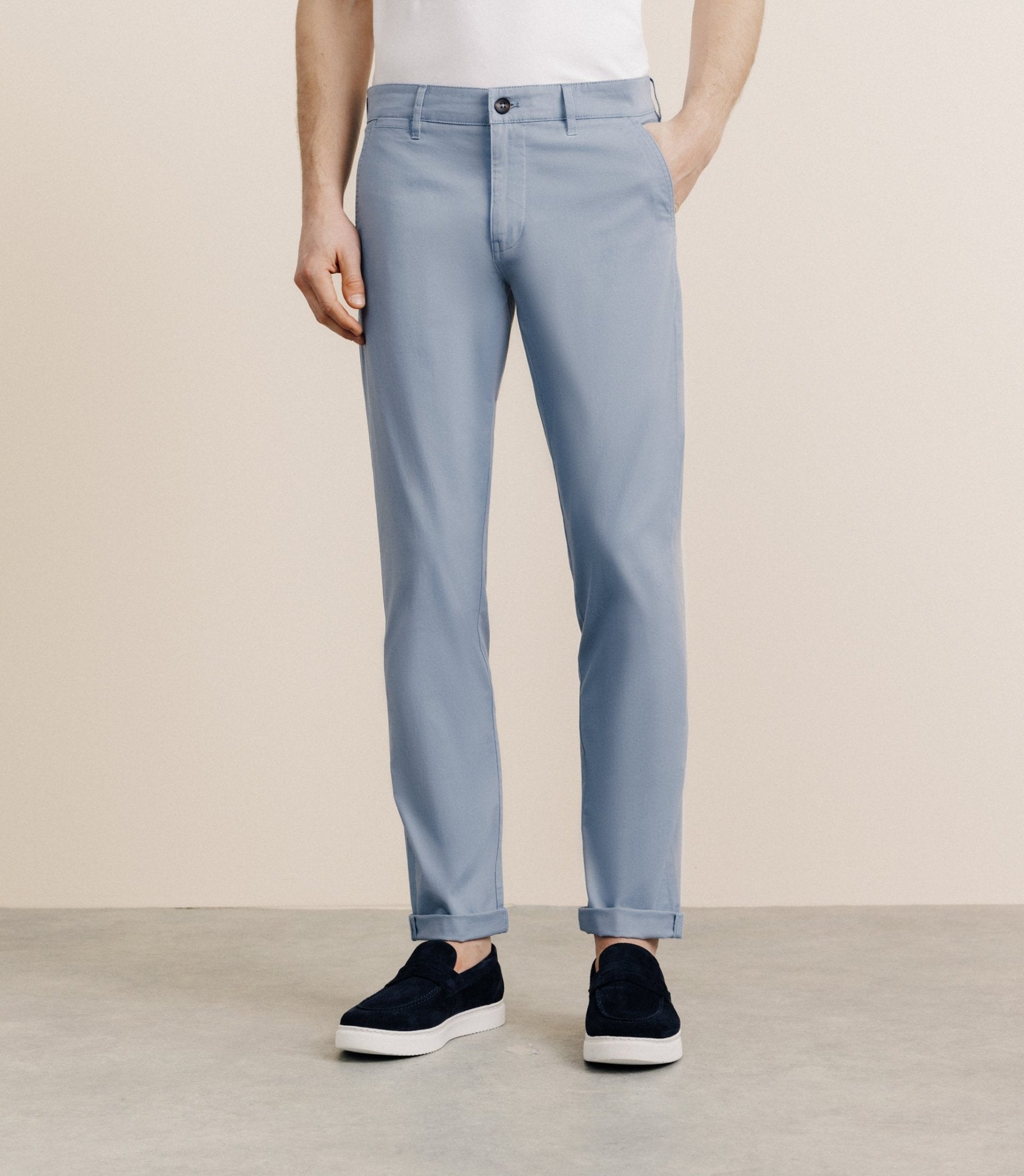 Pantalon en coton stretch indigo clair - IZAC