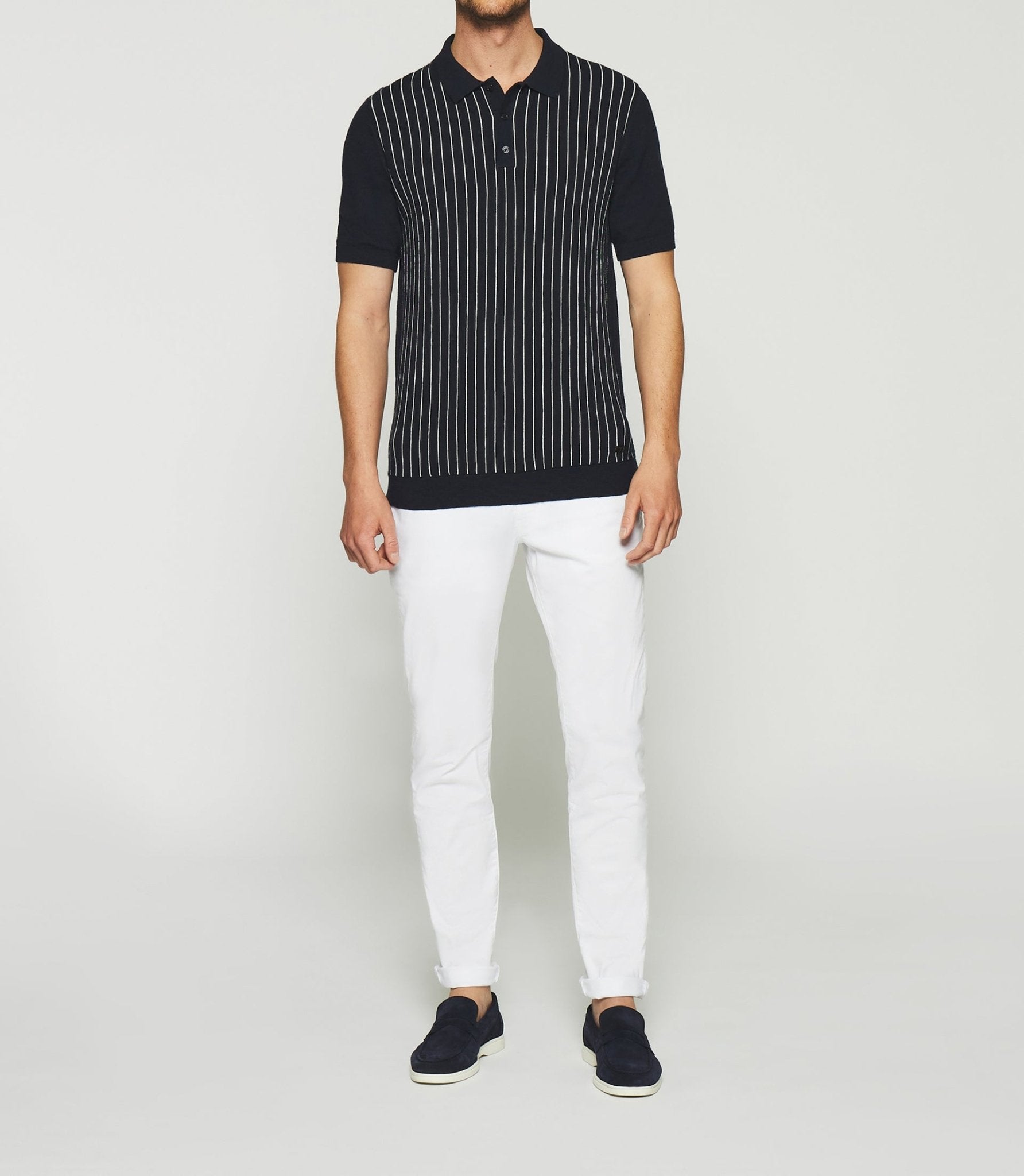 Polo à rayures en maille marine et écru GIANNI - IZAC