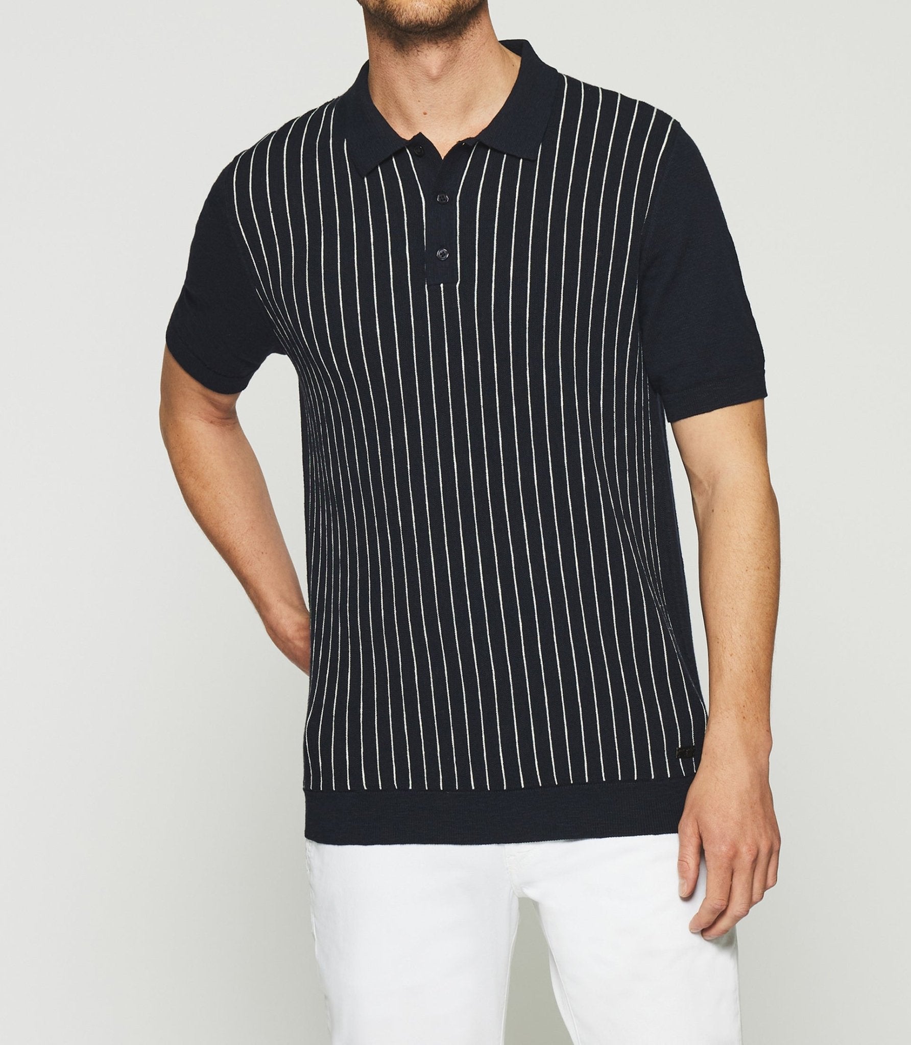 Polo à rayures en maille marine et écru GIANNI - IZAC