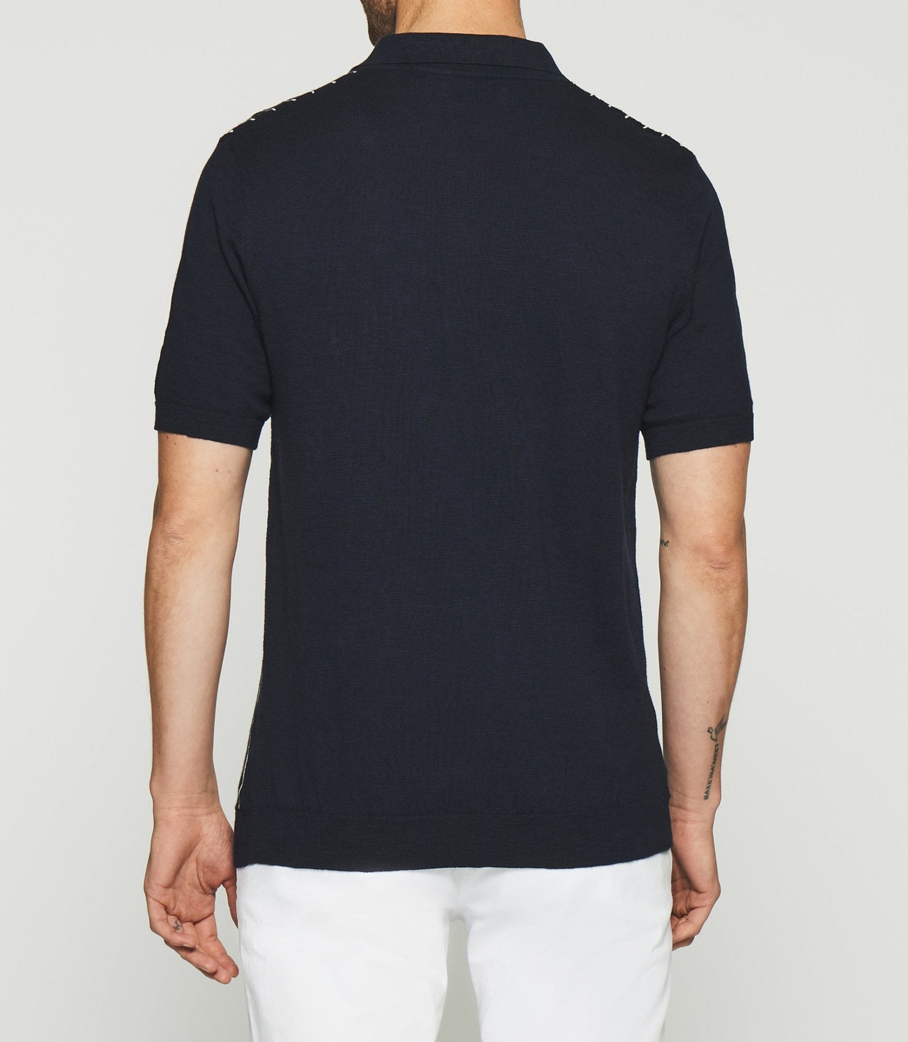 Polo à rayures en maille marine et écru GIANNI - IZAC