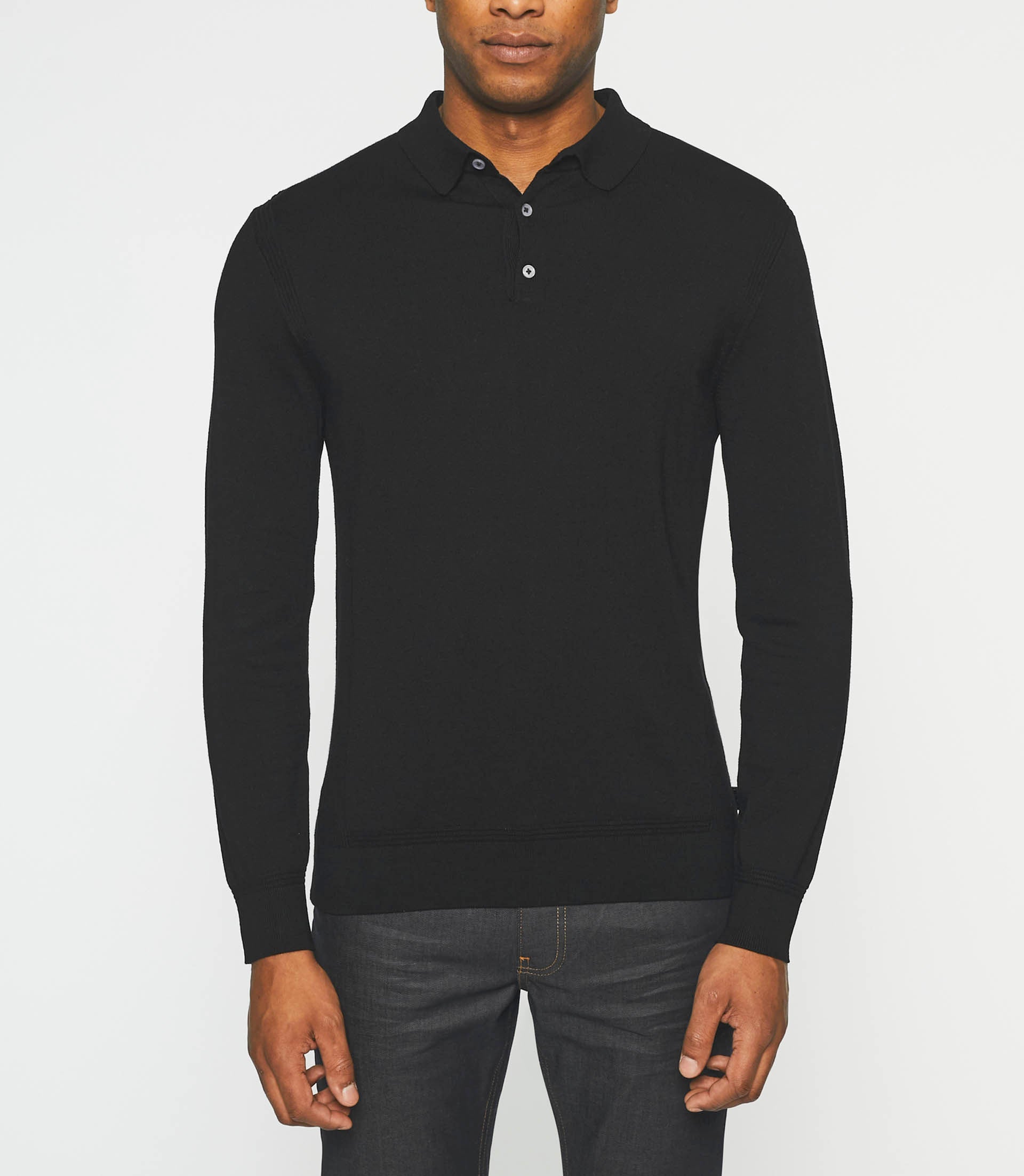 Polo en maille manches longues noir NEIL - IZAC