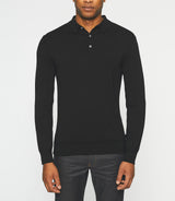 Polo en maille manches longues noir NEIL - IZAC