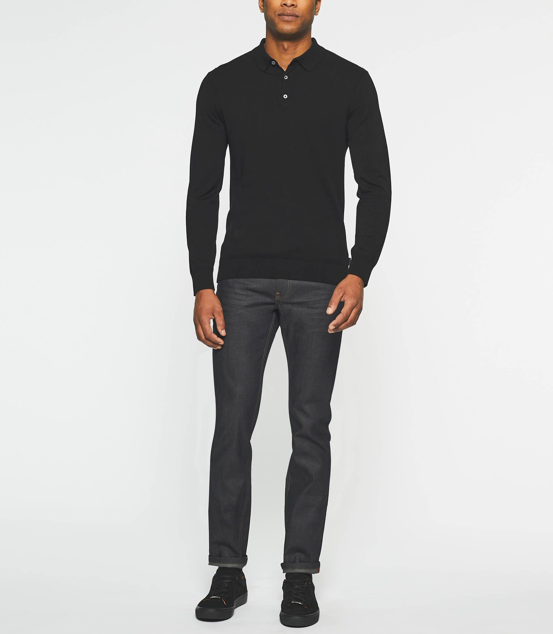 Polo en maille manches longues noir NEIL - IZAC