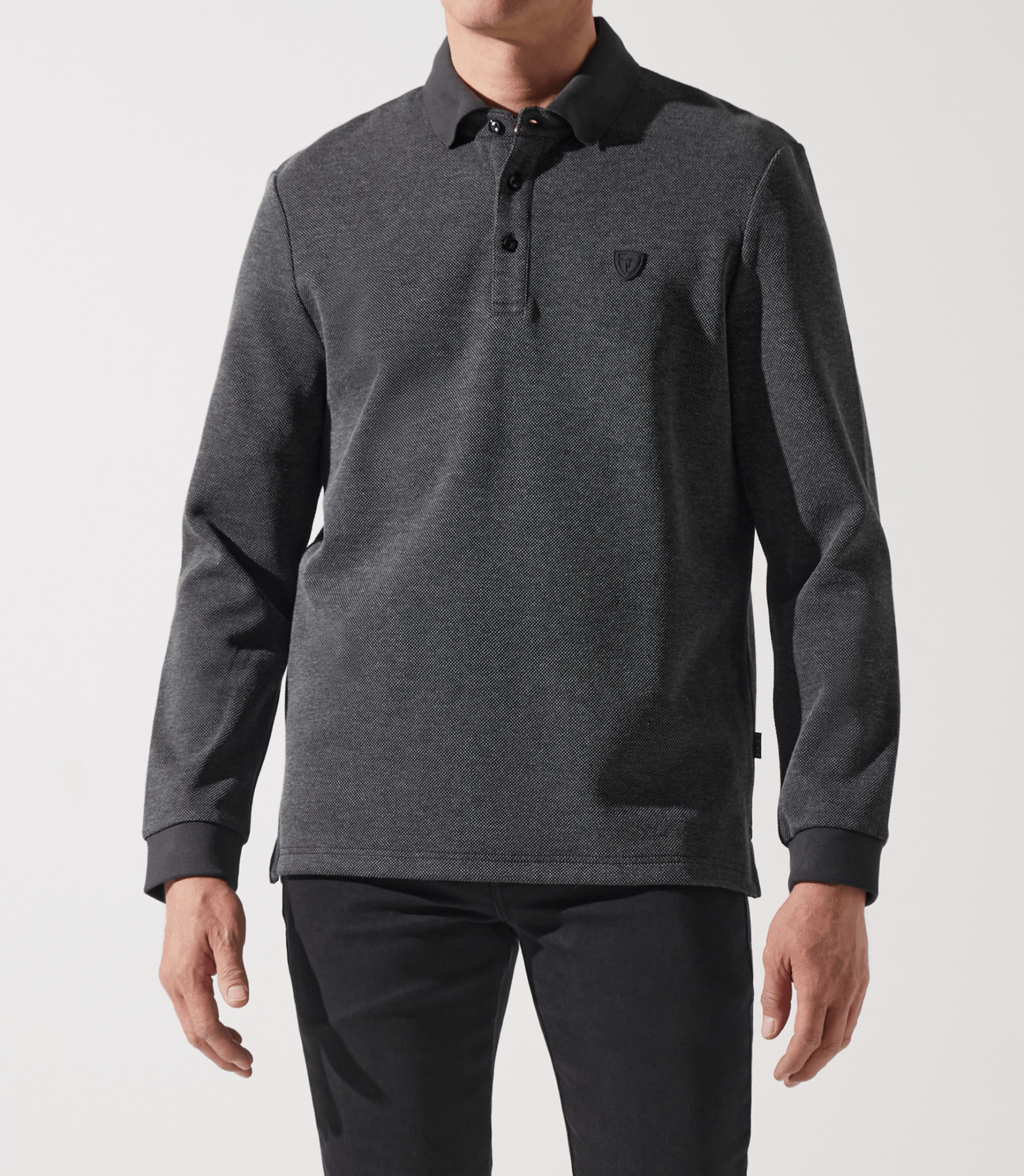 Polo manche longue piqué chiné anthracite GIPIQUE - IZAC