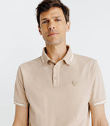 Polo avec rayures sur le col beige - IZAC