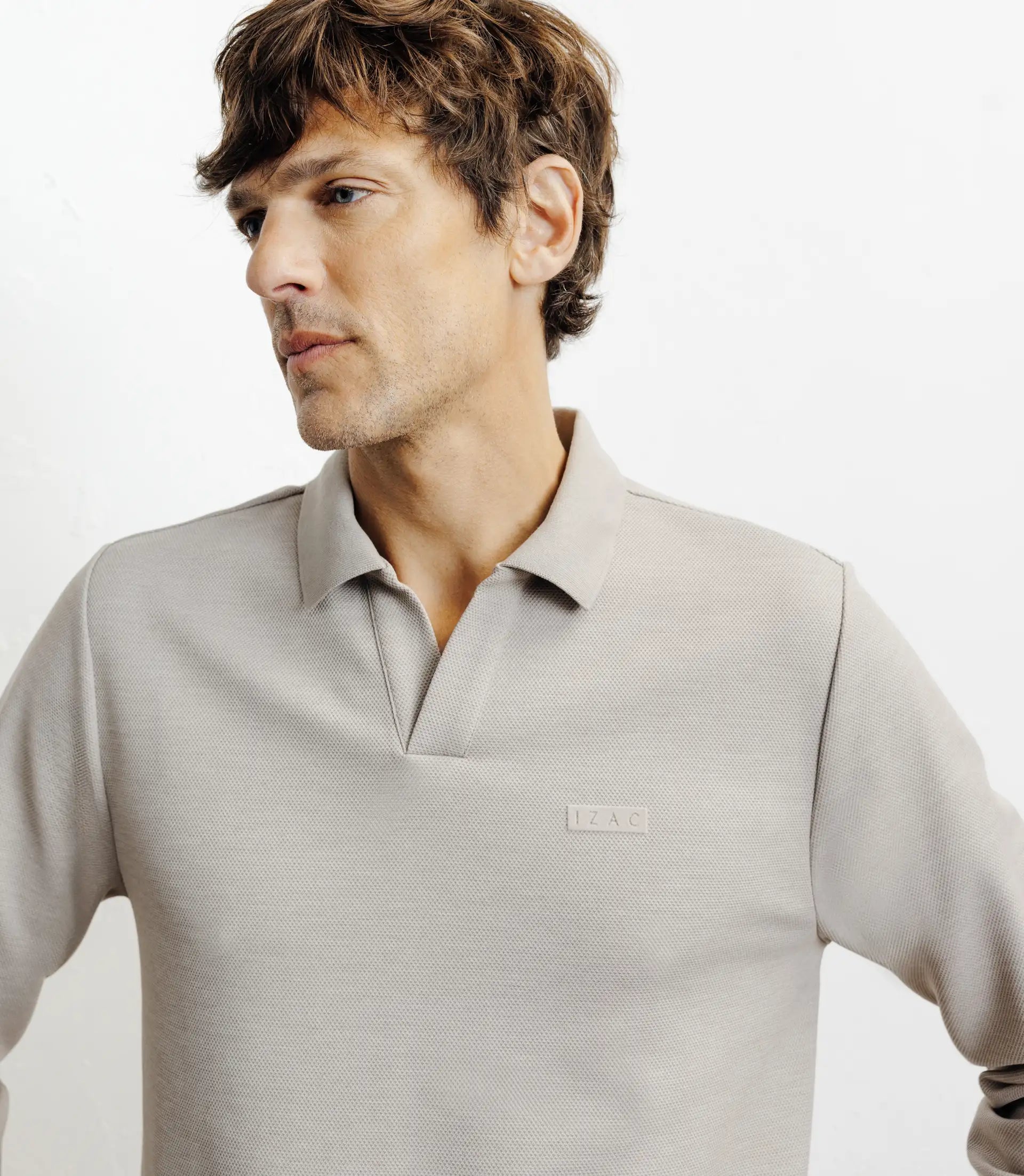 Polo col ouvert manches longues beige - IZAC