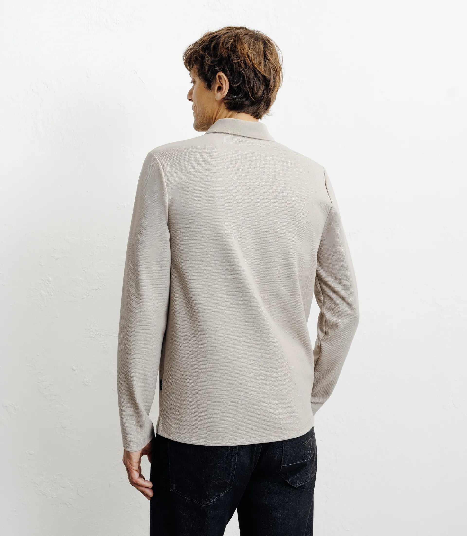Polo col ouvert manches longues beige - IZAC