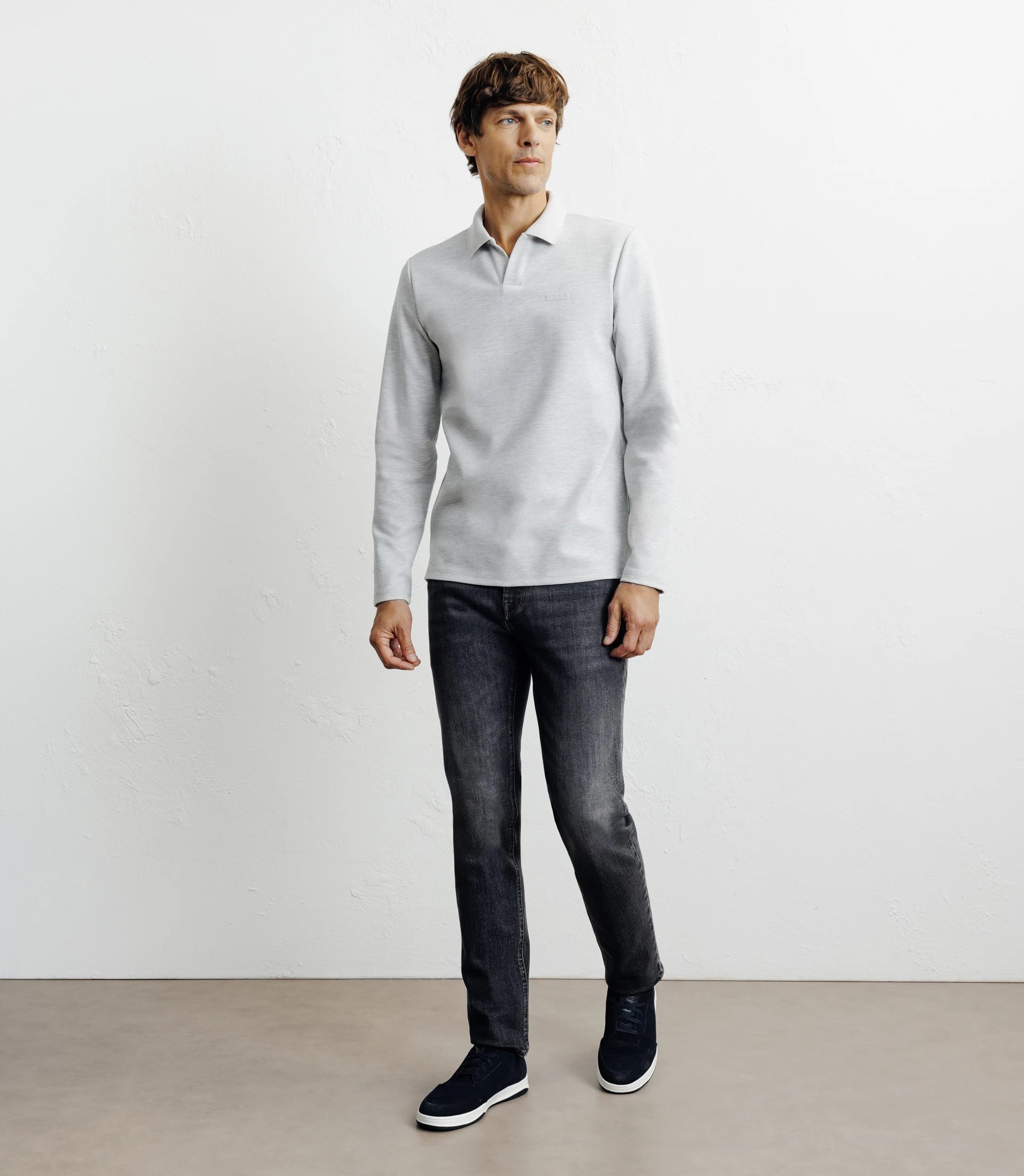Polo col ouvert manches longues gris chine - IZAC