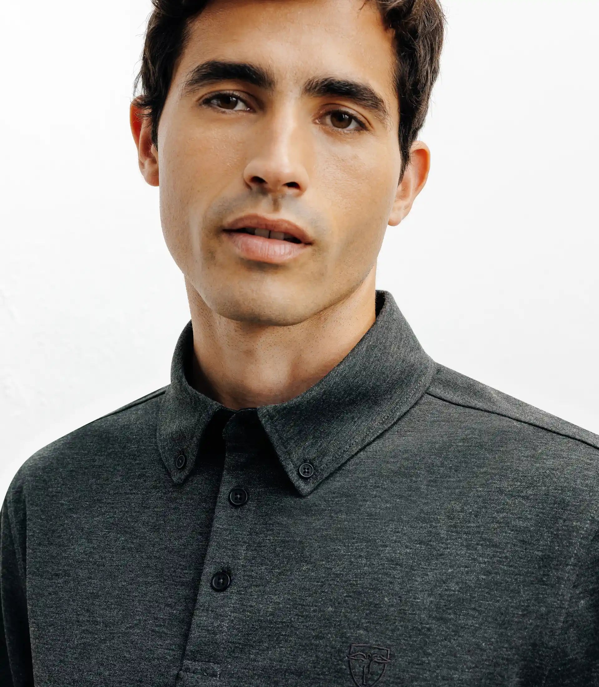 Polo boutonné manches longues anthracite - IZAC