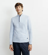 Pull col montant demi zippé bleu ciel