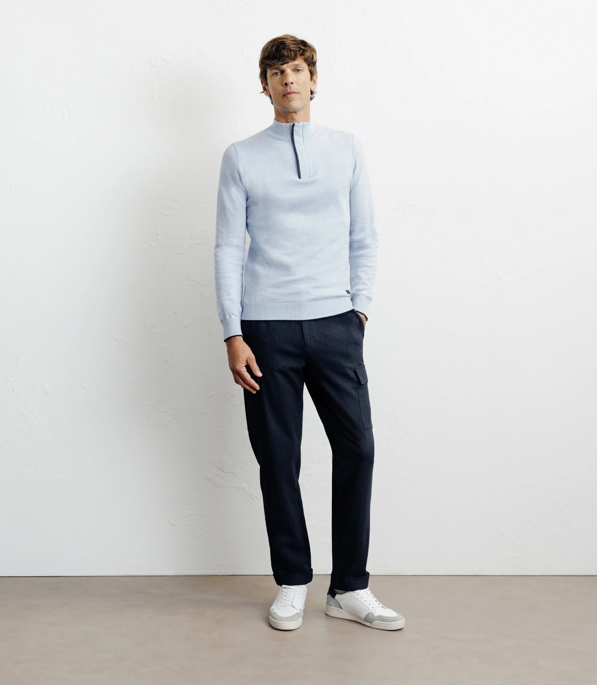Pull col montant demi zippé bleu ciel