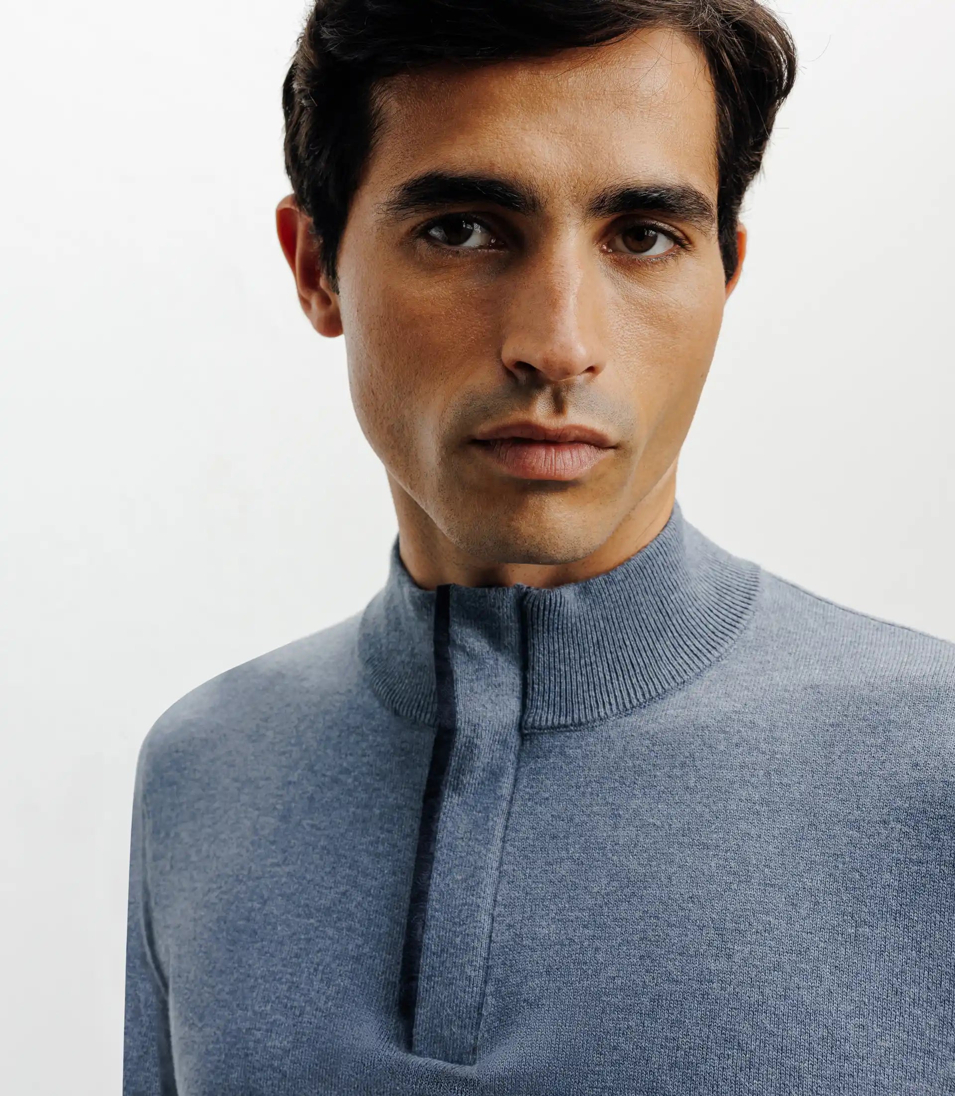 Pull col montant demi zippé indigo
