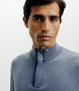 Pull col montant demi zippé indigo