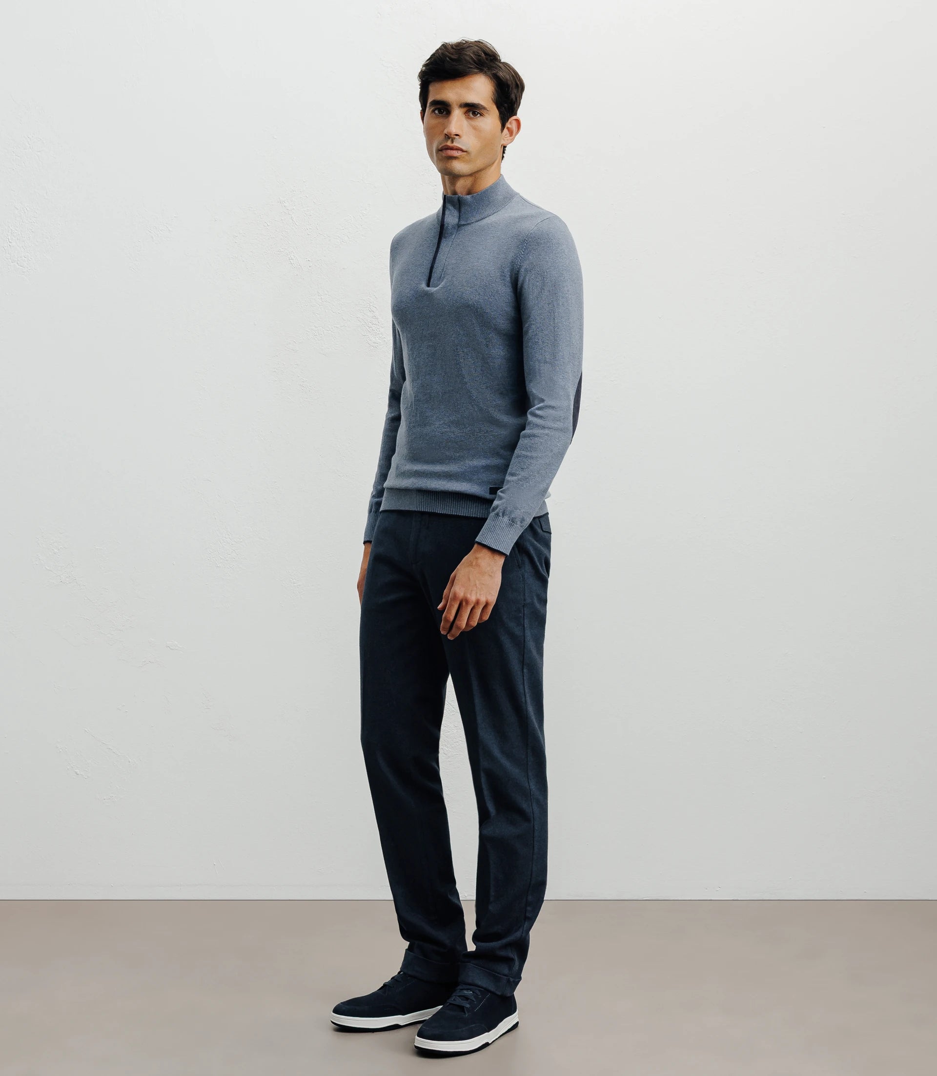 Pull col montant demi zippé indigo