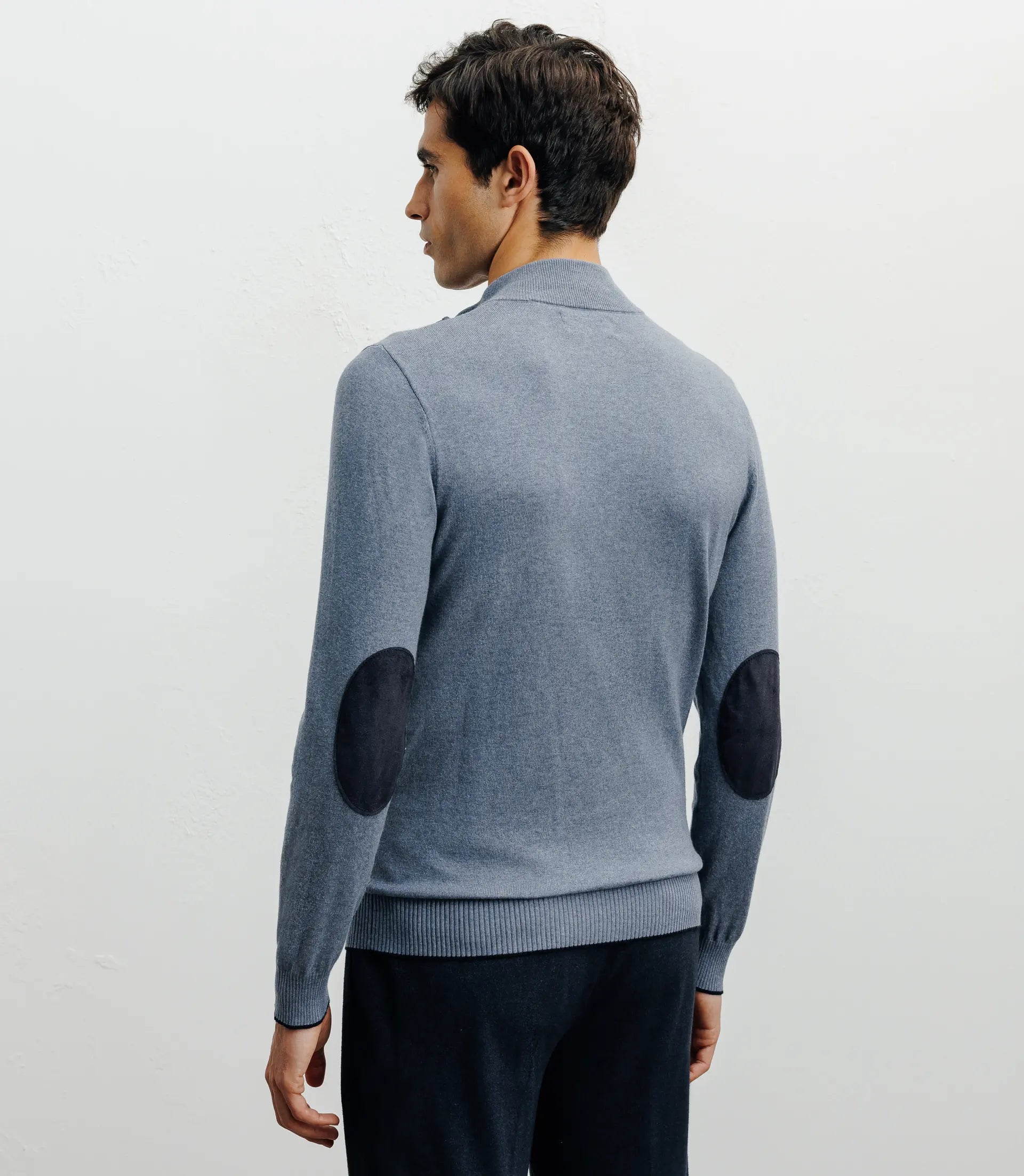 Pull col montant demi zippé indigo