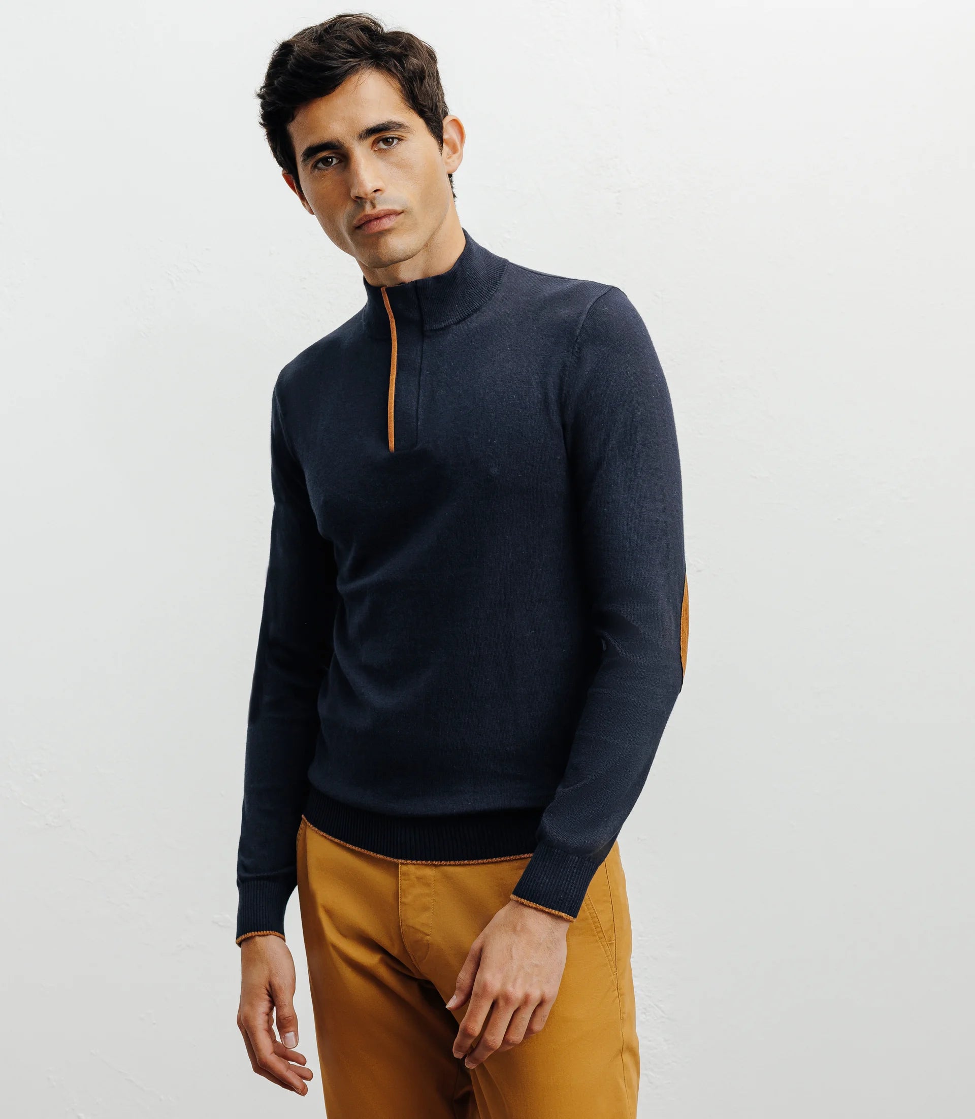 Pull col montant demi zippé marine