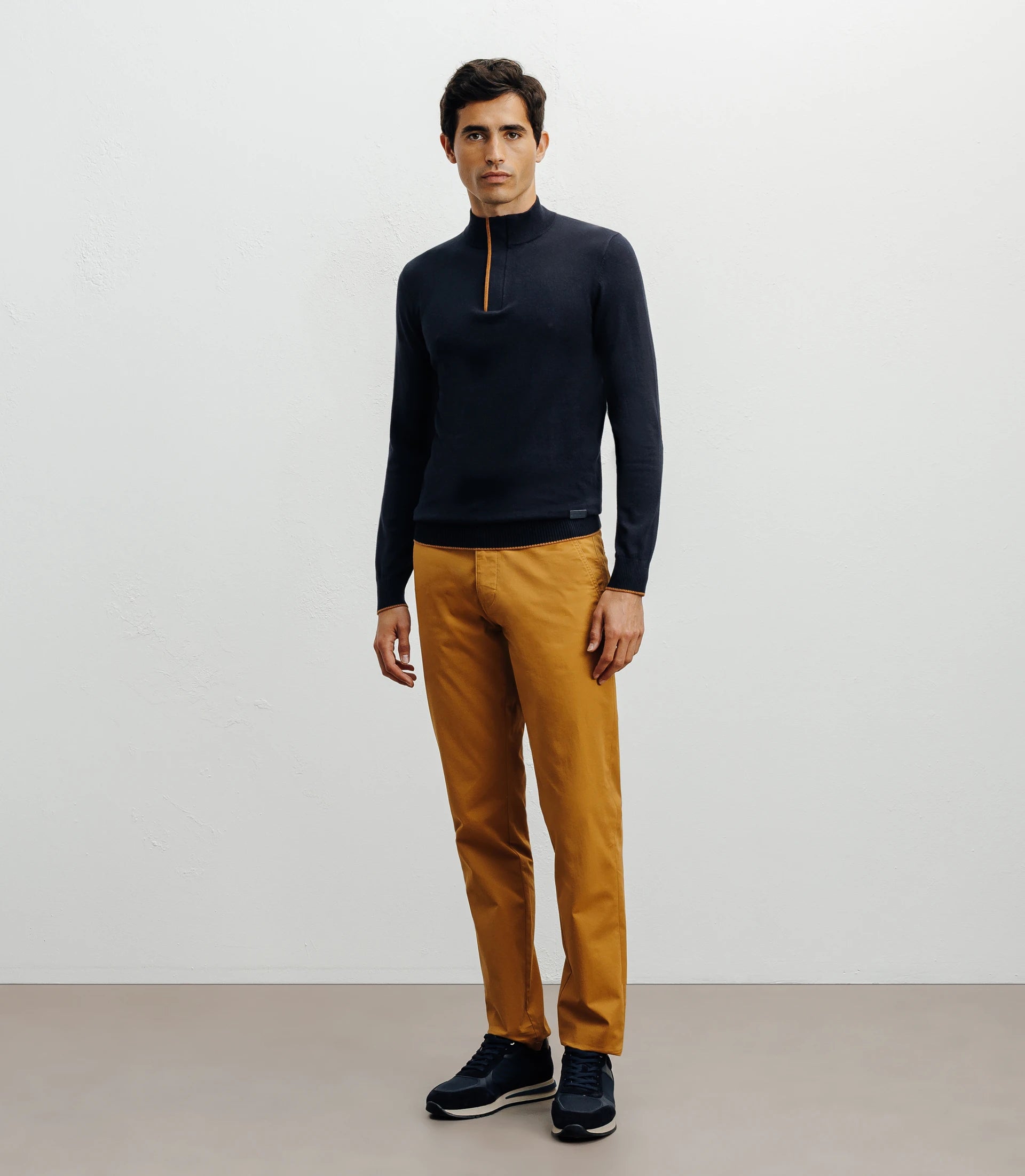 Pull col montant demi zippé marine