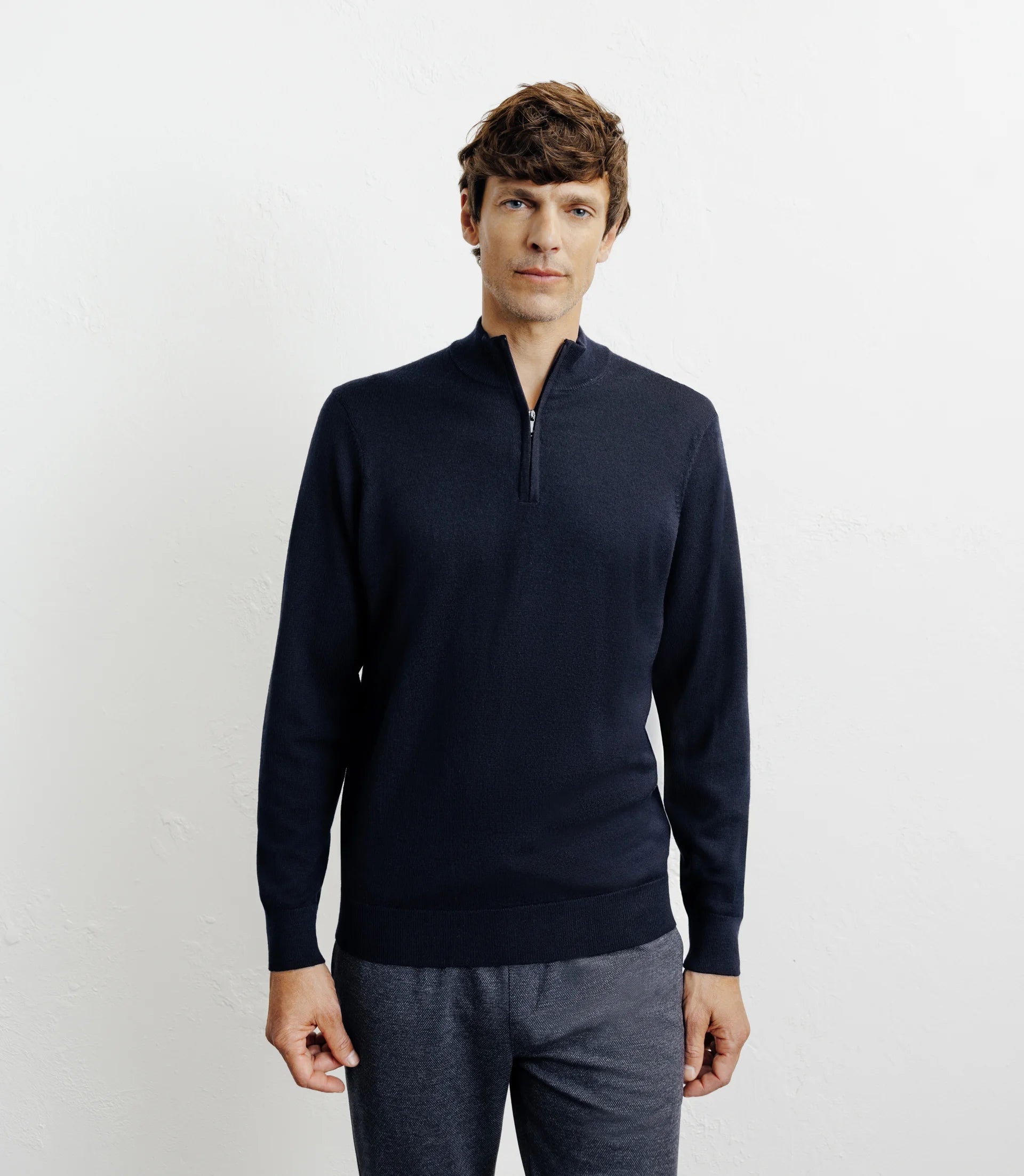 Pull demi zippé mérinos marine - IZAC