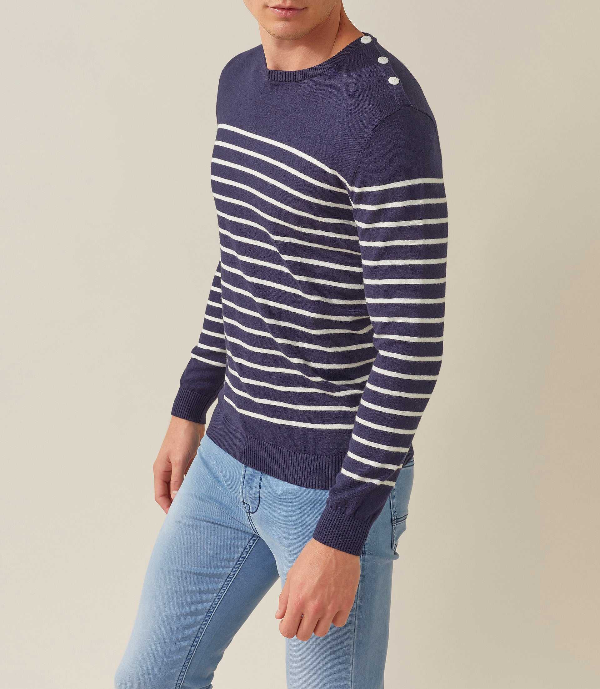 Pull col rond marine - ecru "Fahri" - IZAC
