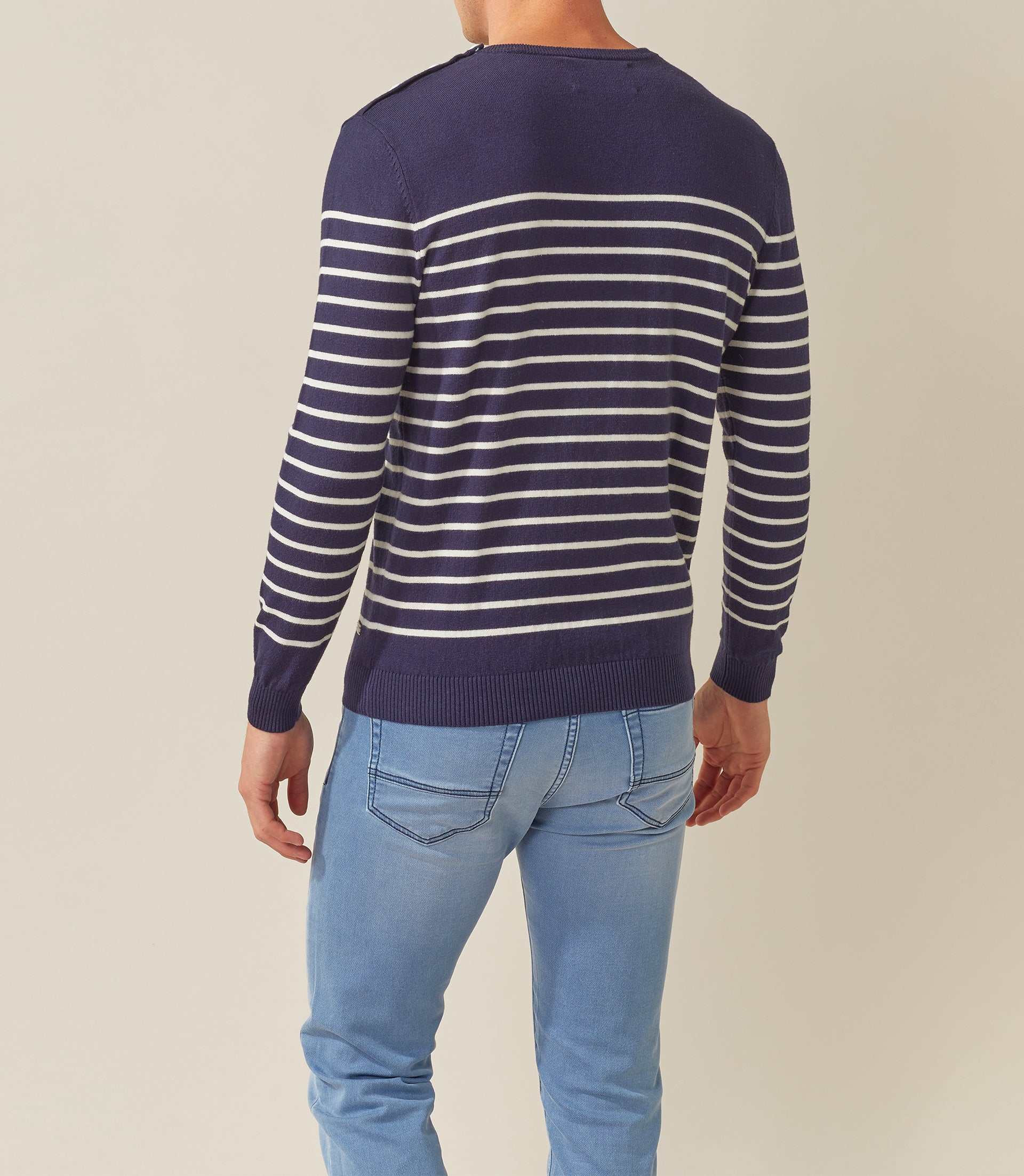 Pull col rond marine - ecru "Fahri" - IZAC