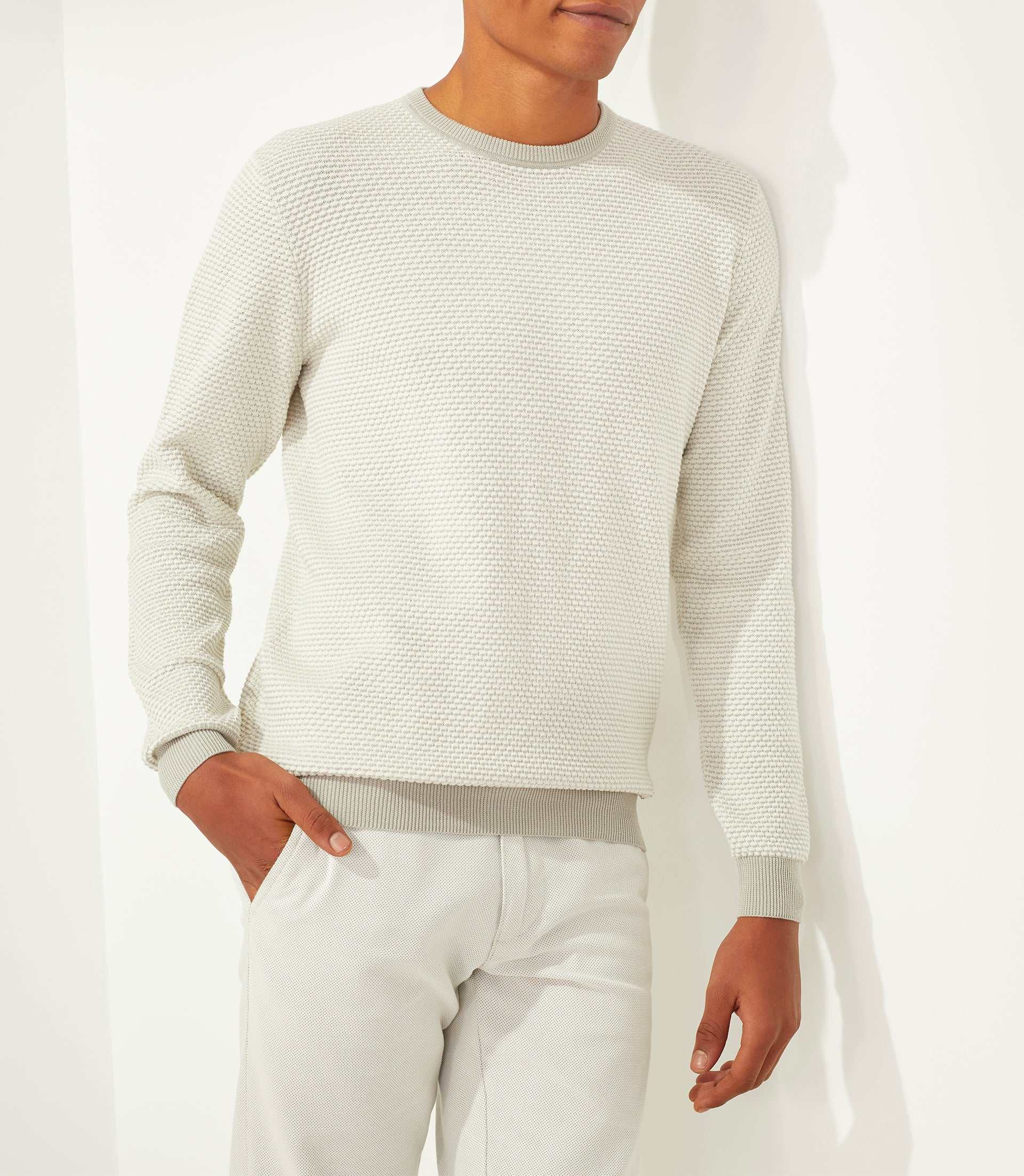 Pull col rond taupe - blanc "Fapoleon" - IZAC