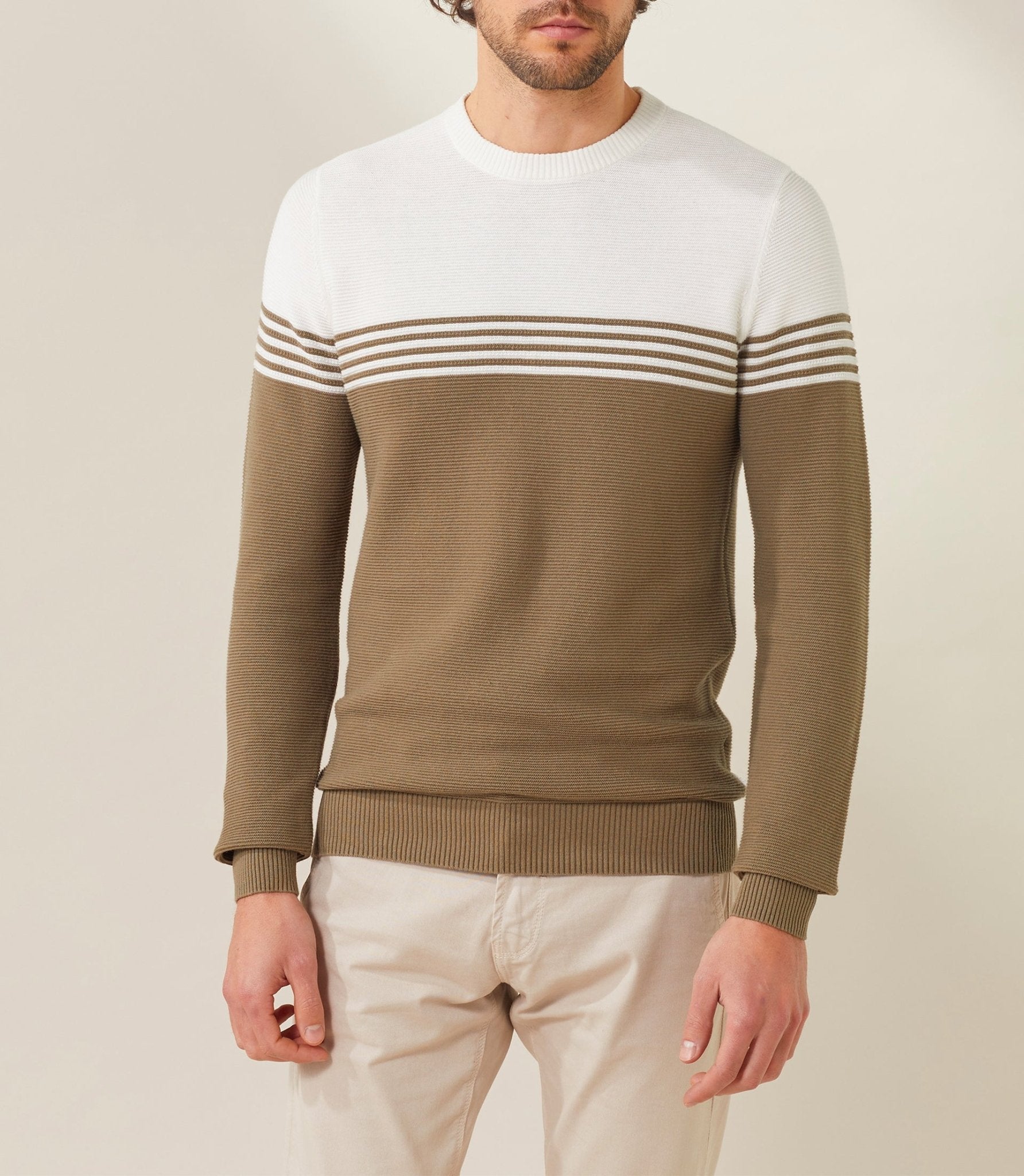 Pull col rond Kaki - ecru "Felicien" - IZAC
