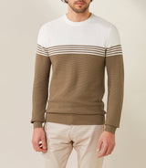 Pull col rond Kaki - ecru "Felicien" - IZAC