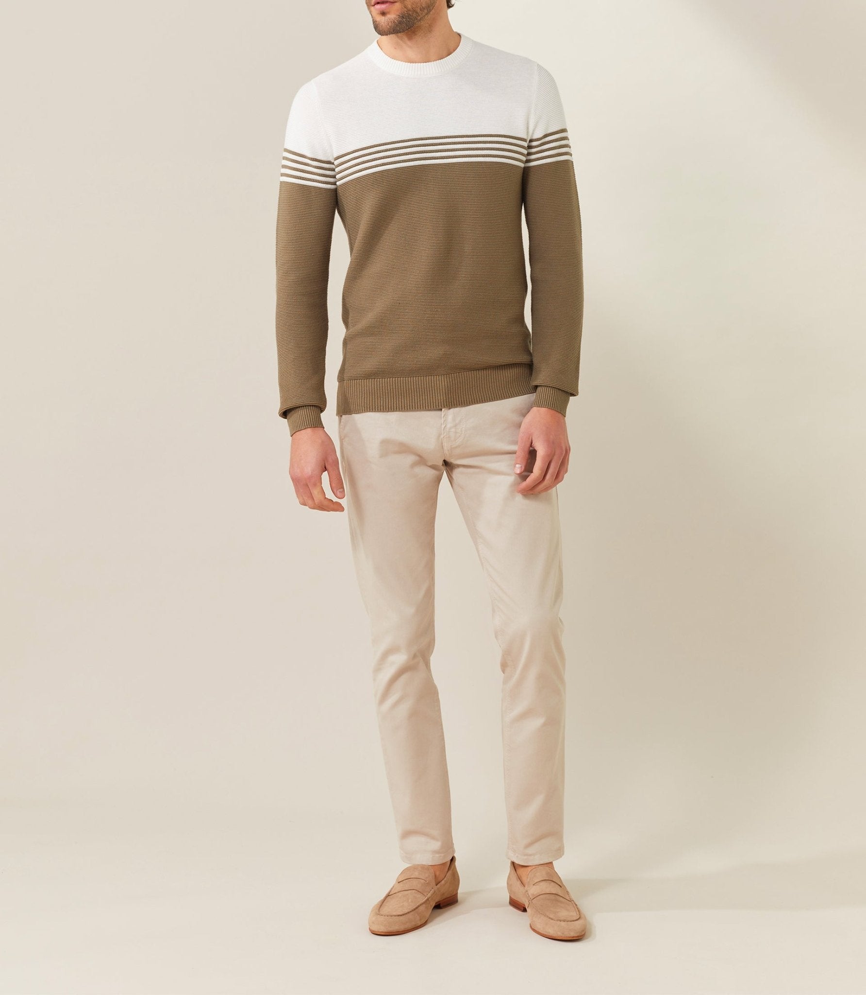 Pull col rond Kaki - ecru "Felicien" - IZAC