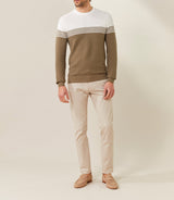 Pull col rond Kaki - ecru "Felicien" - IZAC