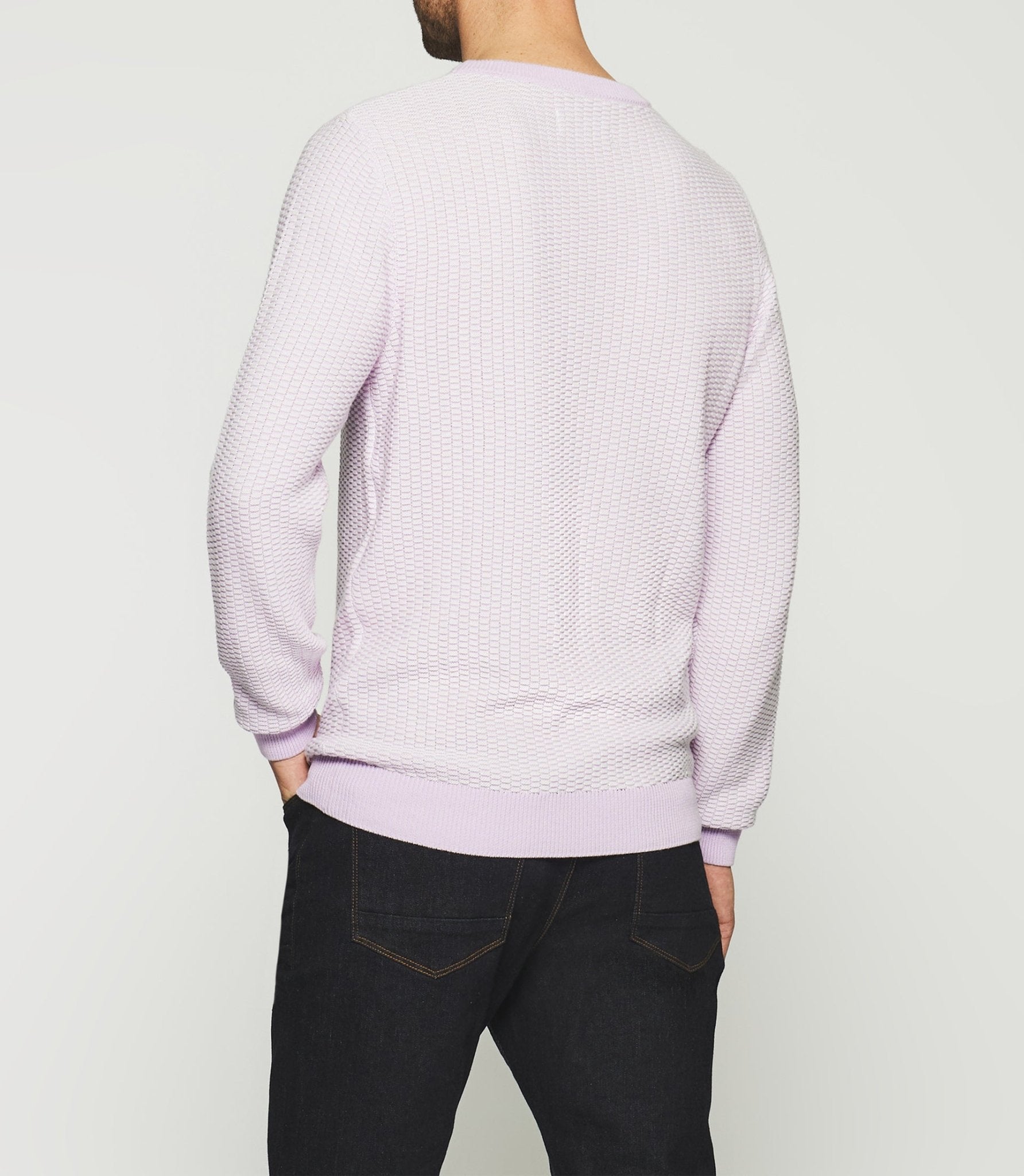 Pull col rond violet parme et écru DAMIAN - IZAC
