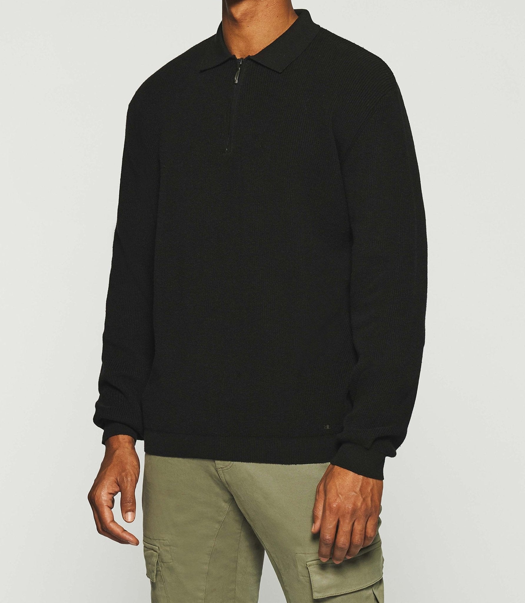 Pull col polo zippé noir DYLAN - IZAC