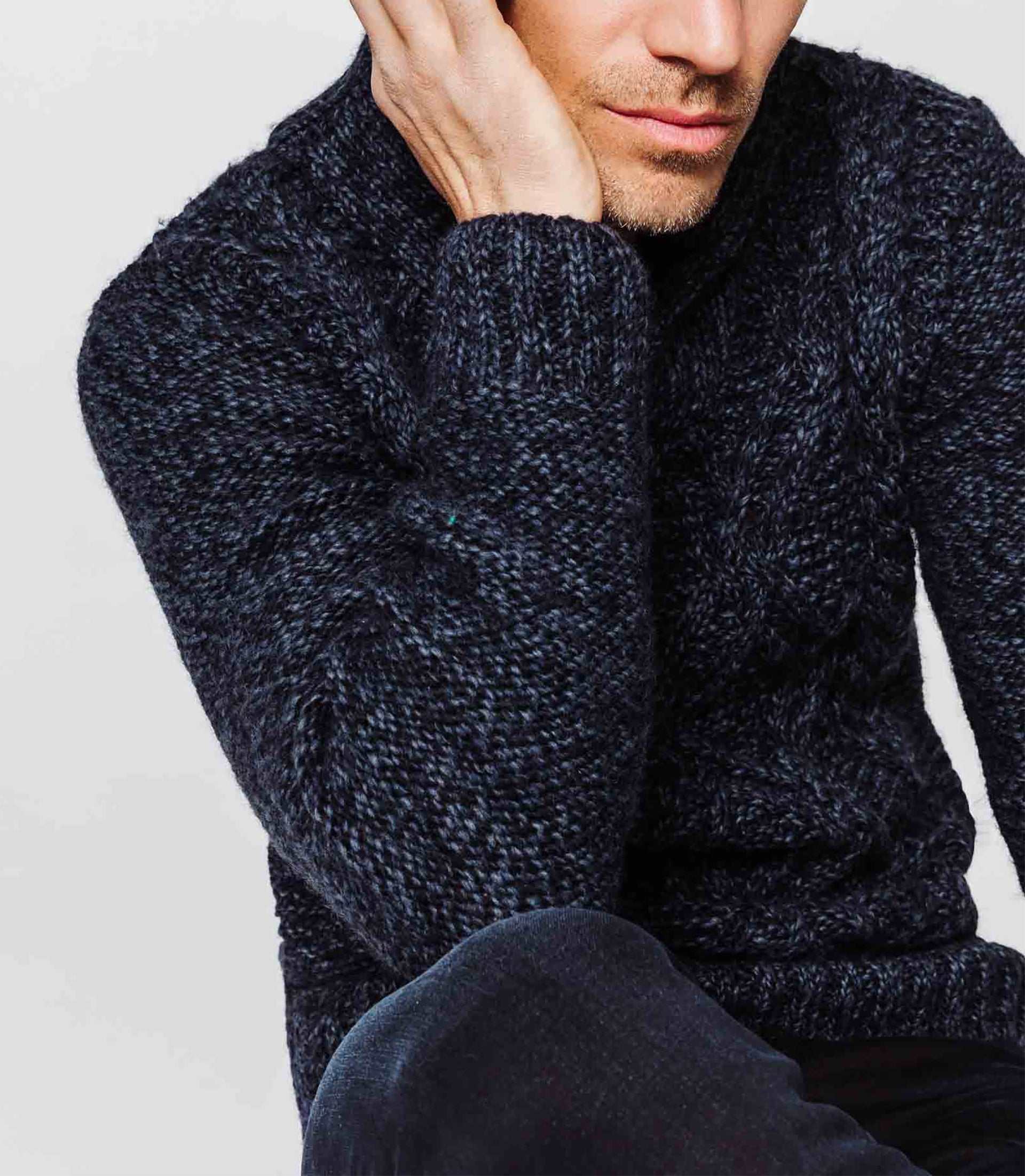 Pull col châle bleu marine - IZAC