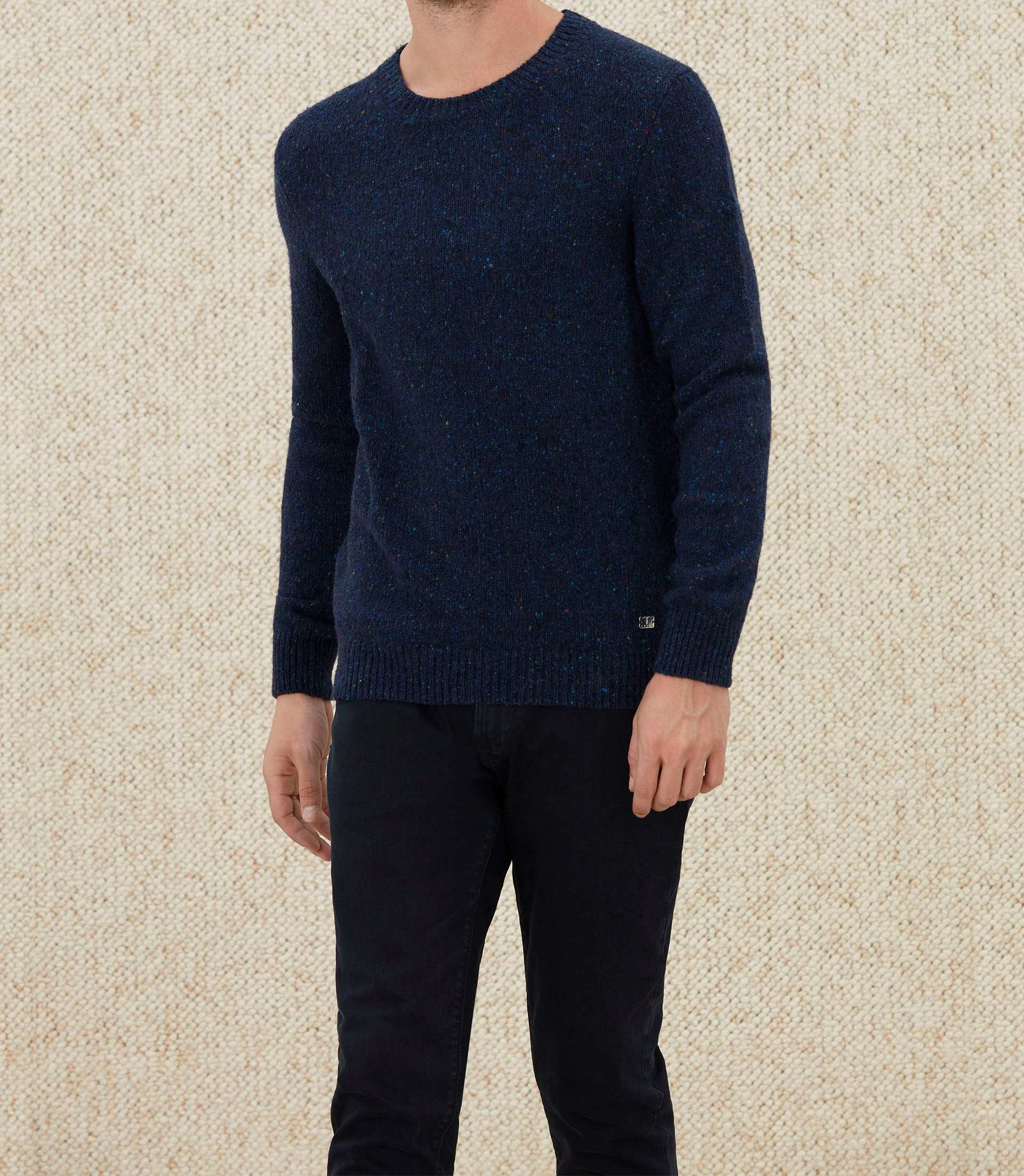 Pull col rond fantaisie marine "Loic" - IZAC